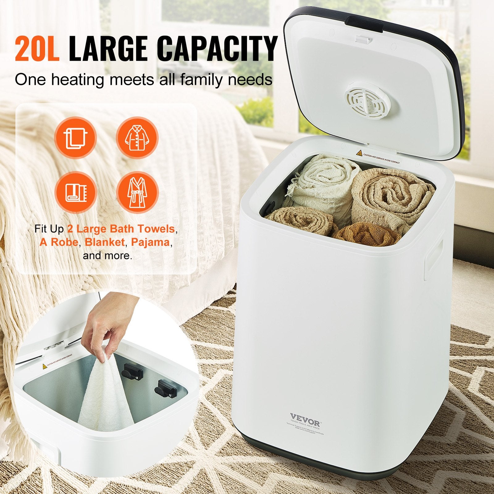 Fountain & Ponds Accessories: VEVOR 20L Large Towel Warmer Bucket with LED Screen U-shaped Light & Timer White