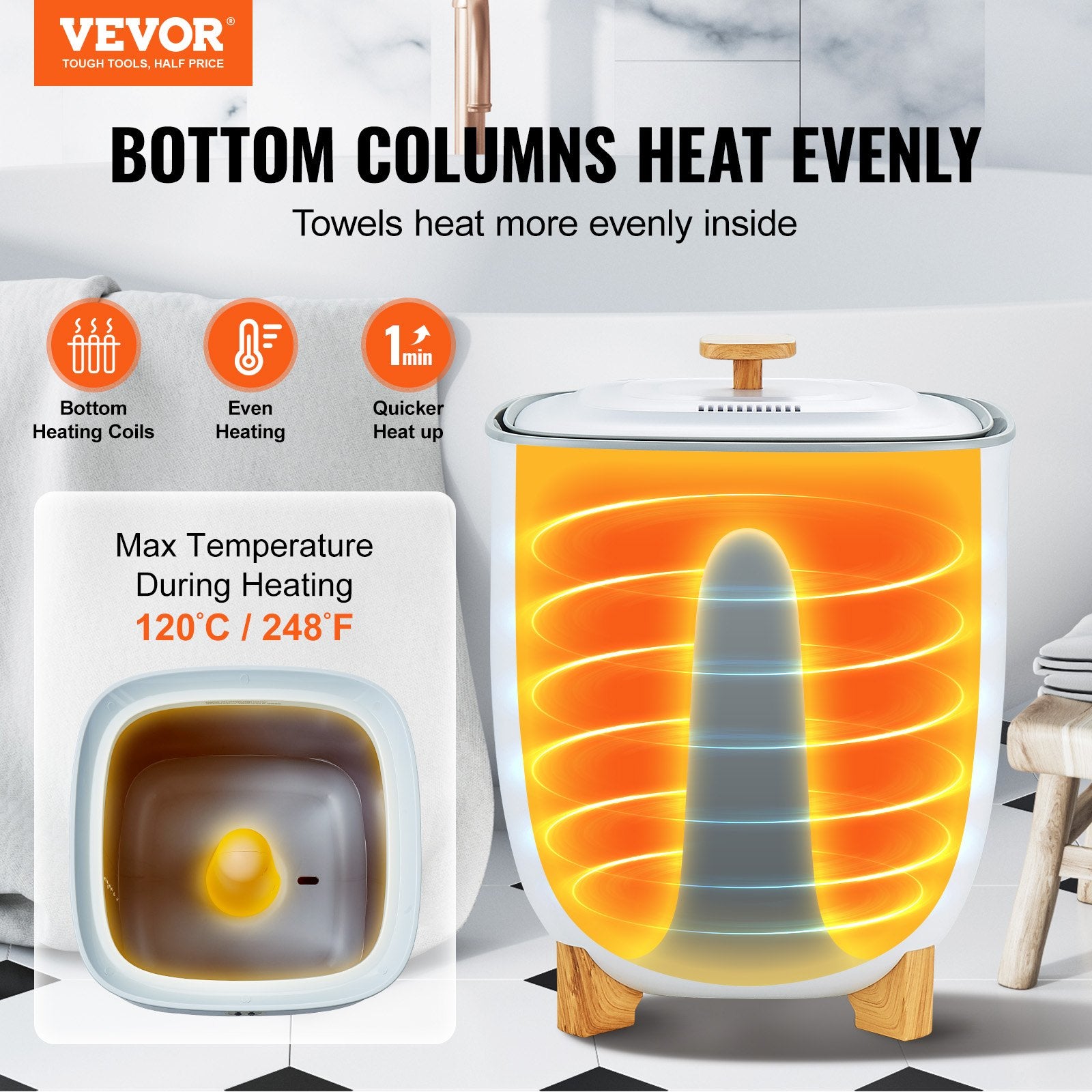 Fountain & Ponds Accessories: VEVOR 25L Towel Warmer Bucket with LED Screen Bottom Heating Columns Timer White