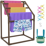 Towel Racks & Holders: VEVOR Pool Towel Rack, 5 Bar, Brown, Freestanding Outdoor PVC Trapedozal Poolside Storage Organizer, Include 8 Towel Clips, Mesh Bag, Hook, Also Stores Floats and Paddles, for Beach, Swimming Pool