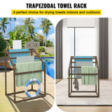 Towel Racks & Holders: VEVOR Pool Towel Rack, 5 Bar, Brown, Freestanding Outdoor PVC Trapedozal Poolside Storage Organizer, Include 8 Towel Clips, Mesh Bag, Hook, Also Stores Floats and Paddles, for Beach, Swimming Pool