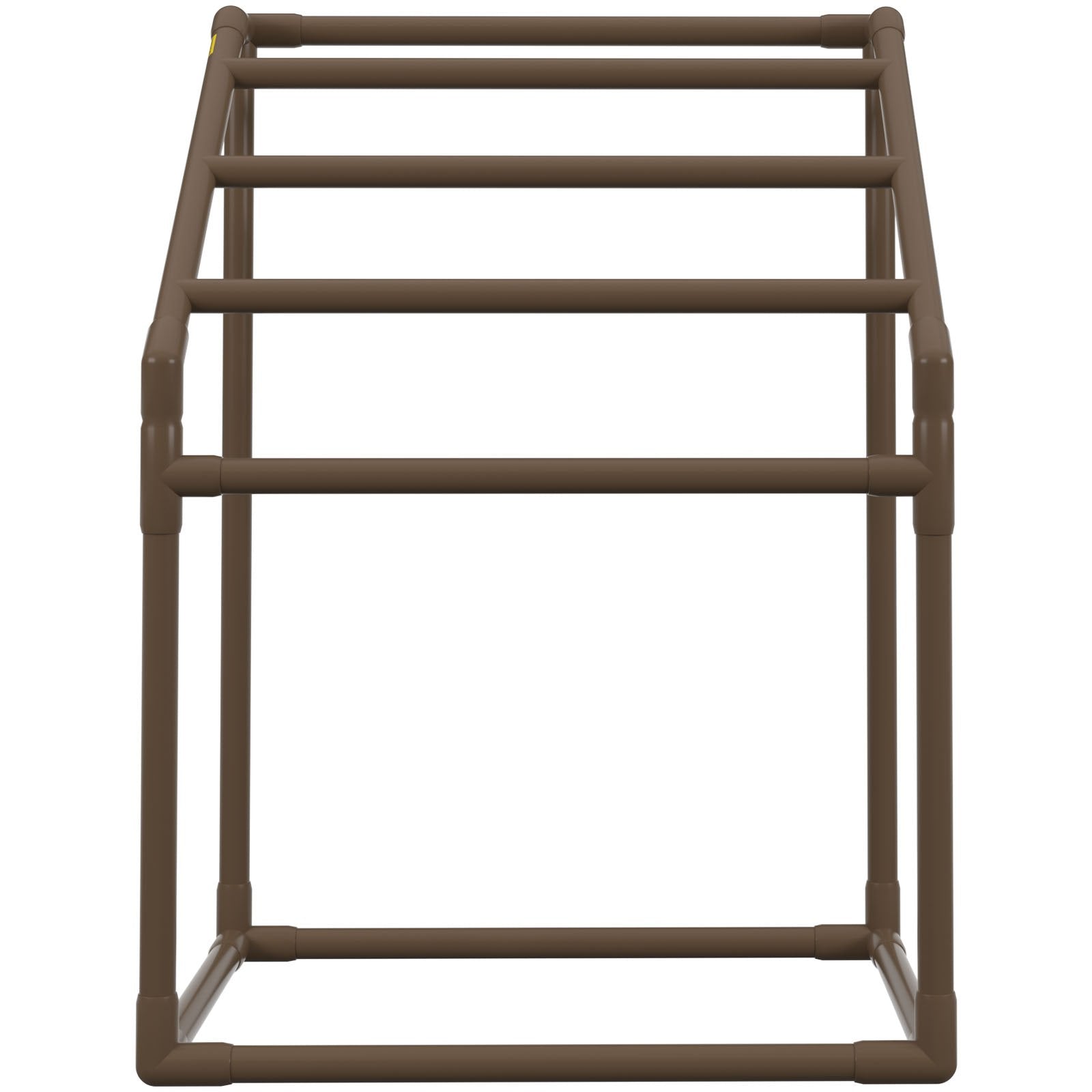 Pool Towel Rack, 5 Bar, Brown, Freestanding Outdoor PVC Trapedozal Poolside Storage Organizer, Include 8 Towel Clips, Mesh Bag, Hook, Also Stores Floats and Paddles, for Beach, Swimming Pool