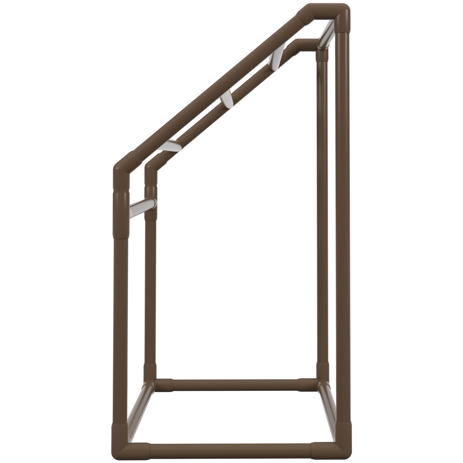 Pool Towel Rack, 5 Bar, Brown, Freestanding Outdoor PVC Trapedozal Poolside Storage Organizer, Include 8 Towel Clips, Mesh Bag, Hook, Also Stores Floats and Paddles, for Beach, Swimming Pool