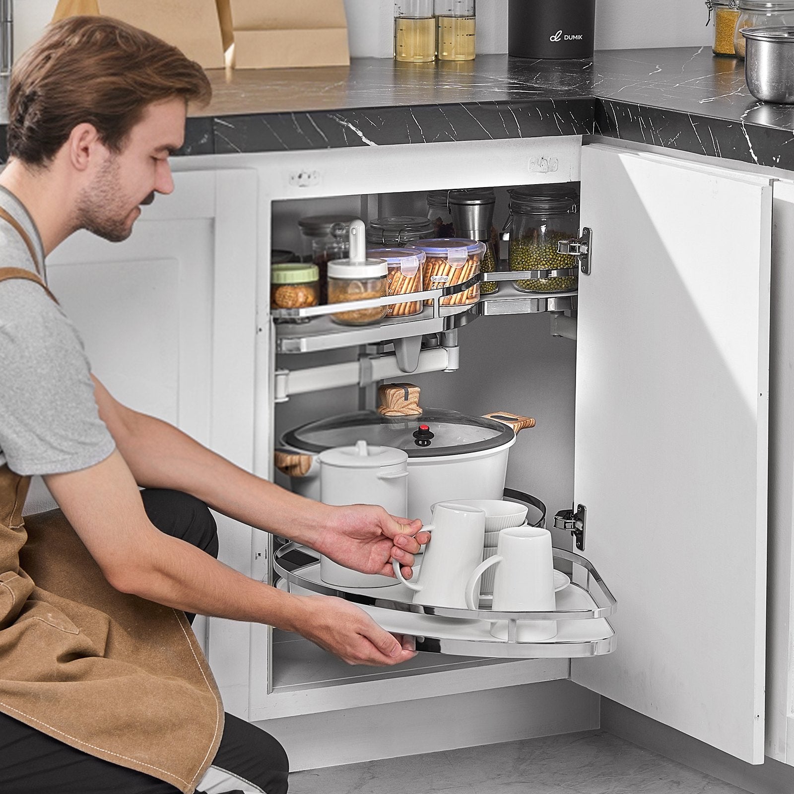 Desk Accessories: VEVOR Swing Left Blind Corner Cabinet, Pull Out Organizer for 36 inch Width Blind Cabinet, 2 Tier Height Adjustable Swing Tray, Soft Close Kitchen Cloud Blind Organizer, Left Open