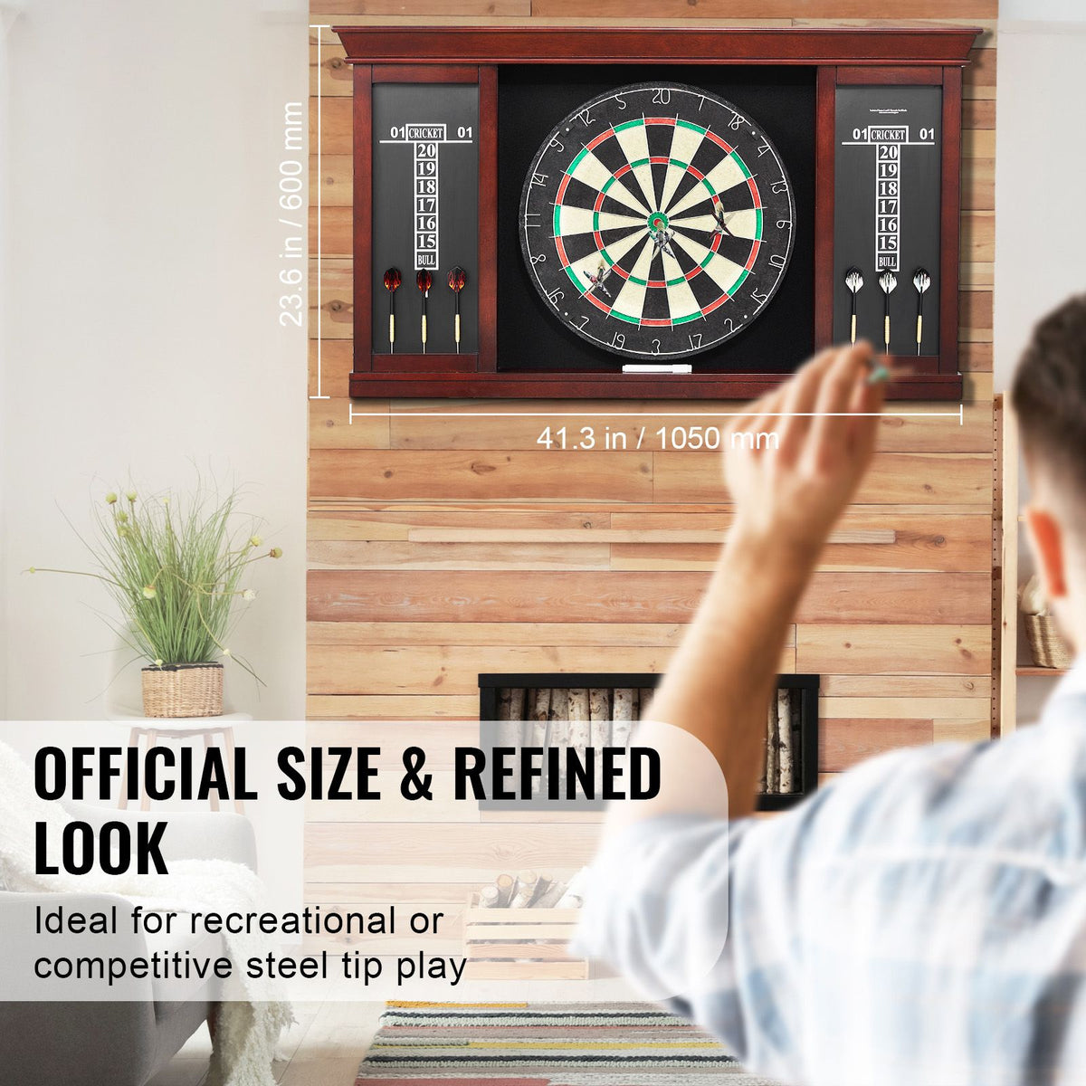 Dartboard and Cabinet Set, Ready-to-Play Bundle Official Size Dartboard Cabinet Set, Steel Tip Dart Cabinet, Features Easy Assembly, Complete with All Accessories, Perfect for Cricket Games