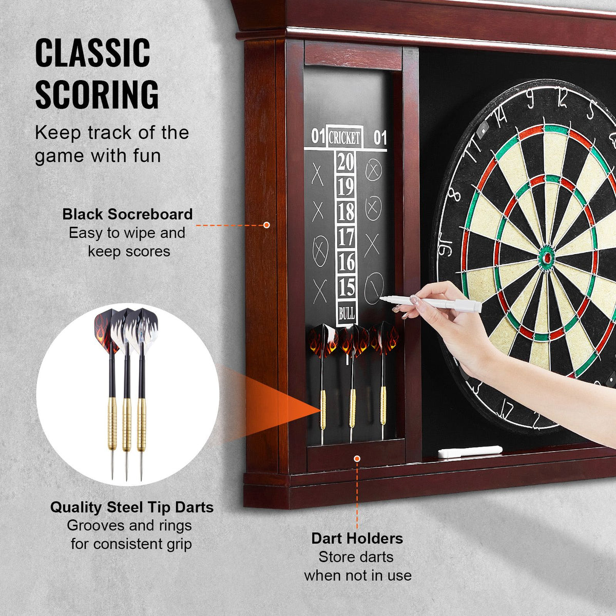 Dartboard and Cabinet Set, Ready-to-Play Bundle Official Size Dartboard Cabinet Set, Steel Tip Dart Cabinet, Features Easy Assembly, Complete with All Accessories, Perfect for Cricket Games