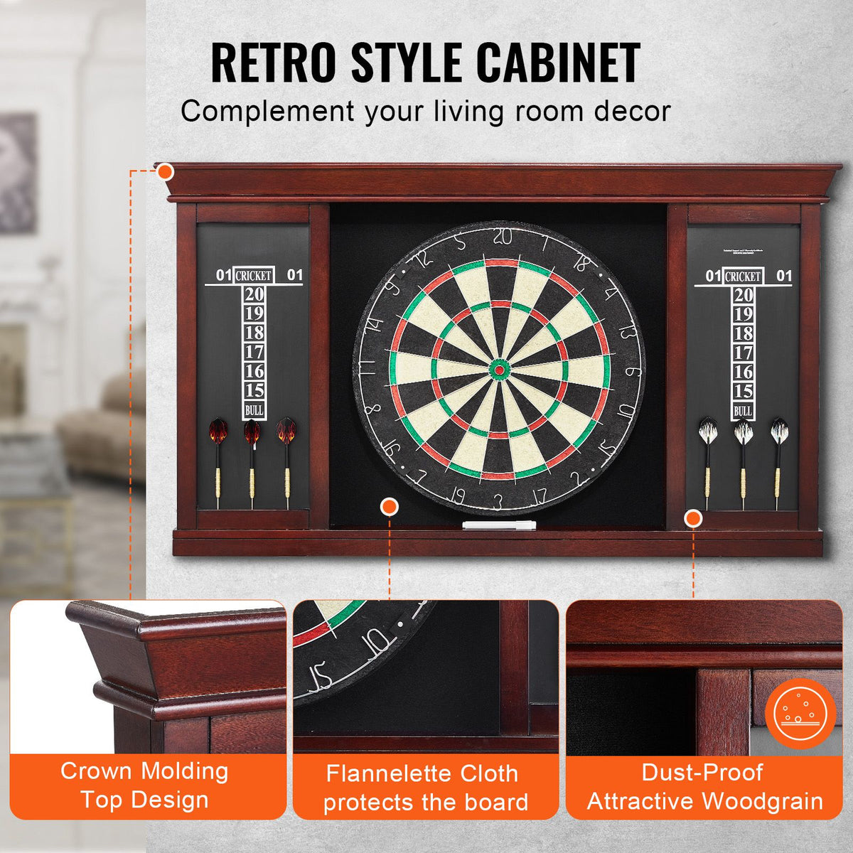 Dartboard and Cabinet Set, Ready-to-Play Bundle Official Size Dartboard Cabinet Set, Steel Tip Dart Cabinet, Features Easy Assembly, Complete with All Accessories, Perfect for Cricket Games