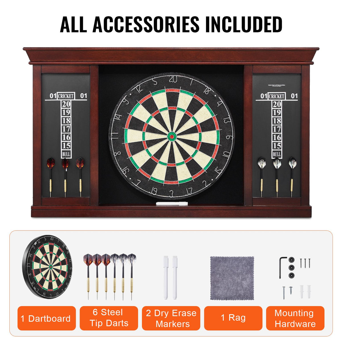 Dartboard and Cabinet Set, Ready-to-Play Bundle Official Size Dartboard Cabinet Set, Steel Tip Dart Cabinet, Features Easy Assembly, Complete with All Accessories, Perfect for Cricket Games