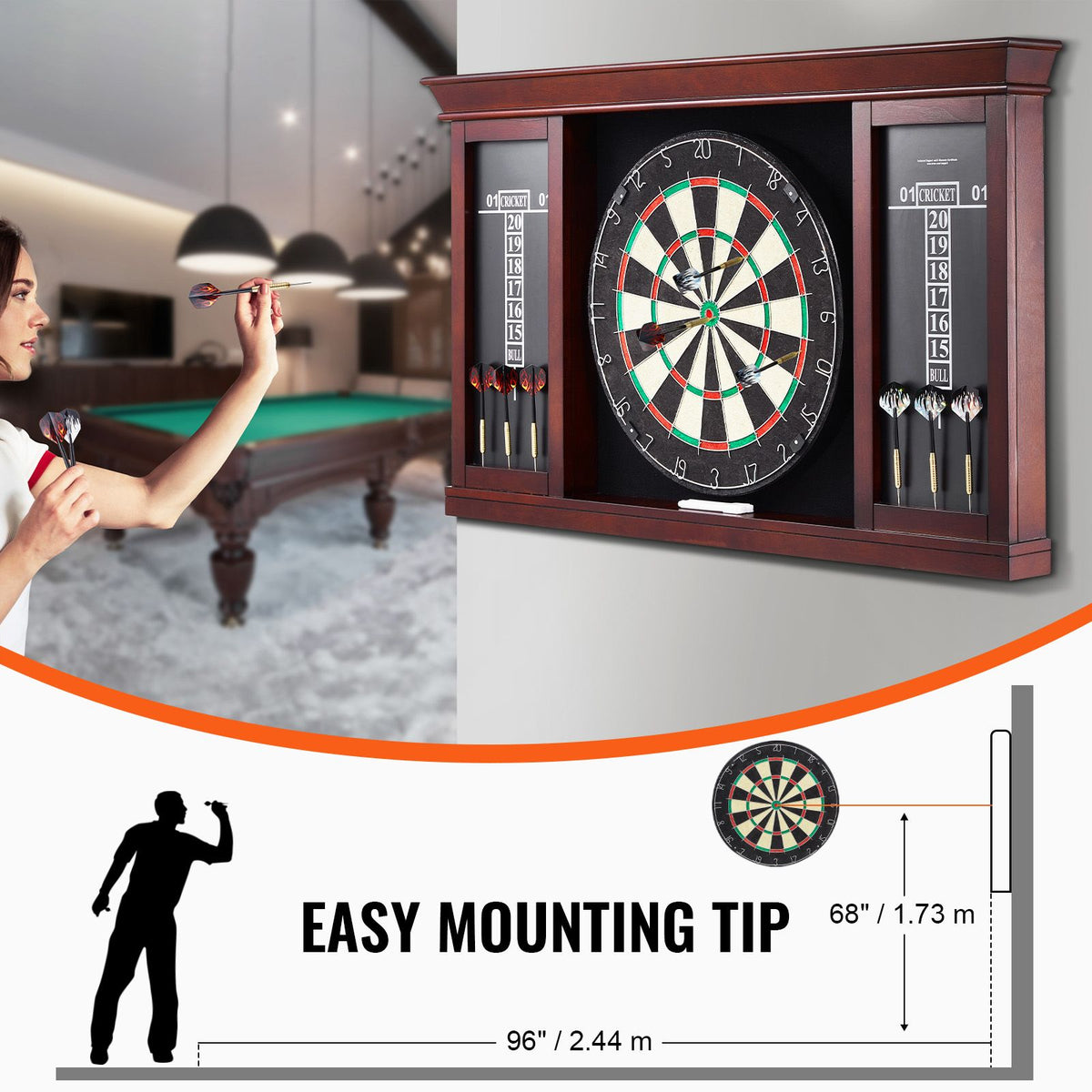 Dartboard and Cabinet Set, Ready-to-Play Bundle Official Size Dartboard Cabinet Set, Steel Tip Dart Cabinet, Features Easy Assembly, Complete with All Accessories, Perfect for Cricket Games