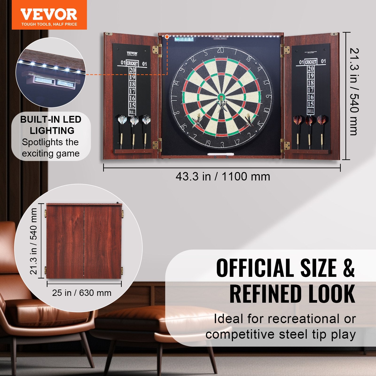 Tool Sockets: VEVOR Dartboard and Cabinet Set Official Size Complete Accessory Steel Tip Dart