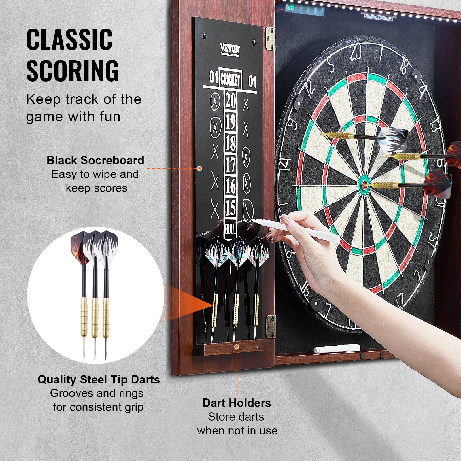 Tool Sockets: VEVOR Dartboard and Cabinet Set Official Size Complete Accessory Steel Tip Dart