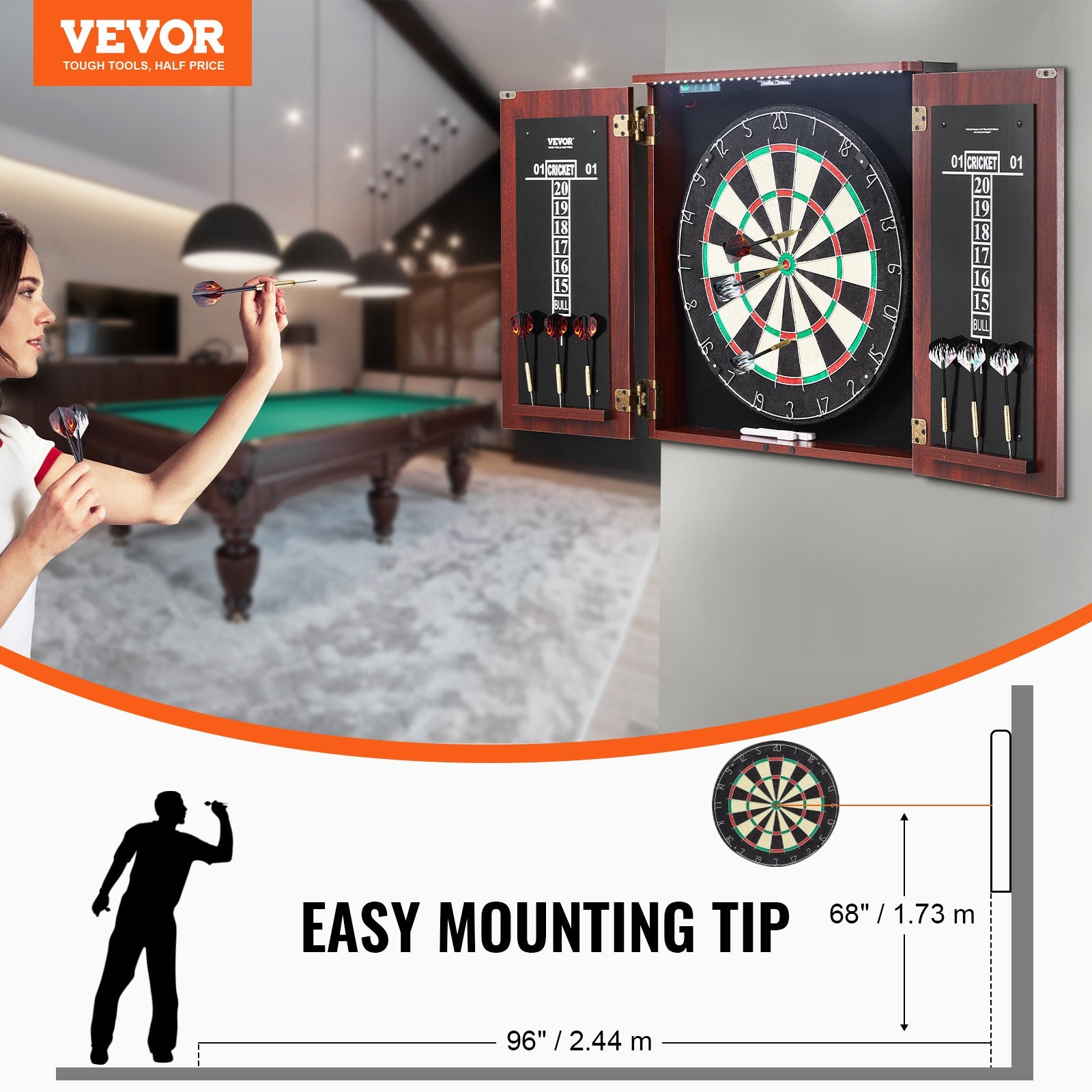 Tool Sockets: VEVOR Dartboard and Cabinet Set Official Size Complete Accessory Steel Tip Dart