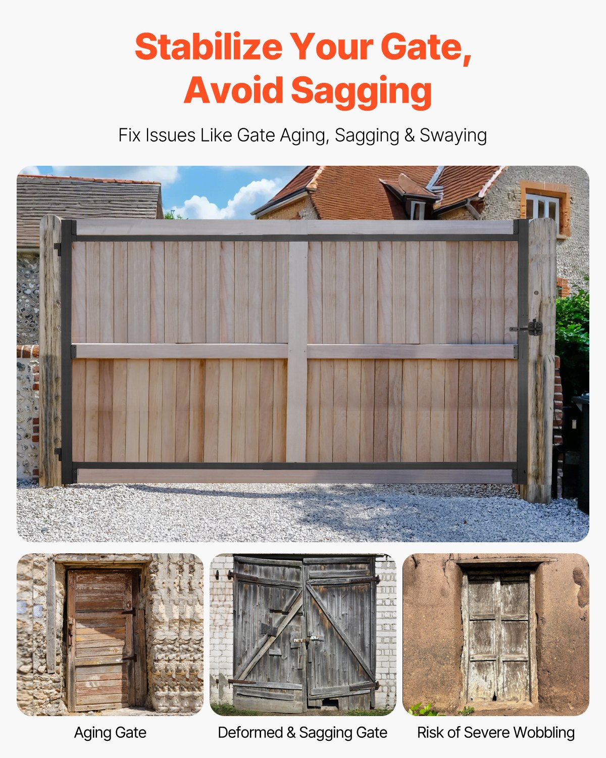 Fence & Gate Accessories: VEVOR Gate Building Kit, Fits 152.4 to 243.8 cm Wide Openings, Up from 182.9 to 213.4 cm High Fence, Adjustable Gate Building Kit, Anti Sag Full Gate Frame Kit with Latch Lock, for Wooden Fence, Iron