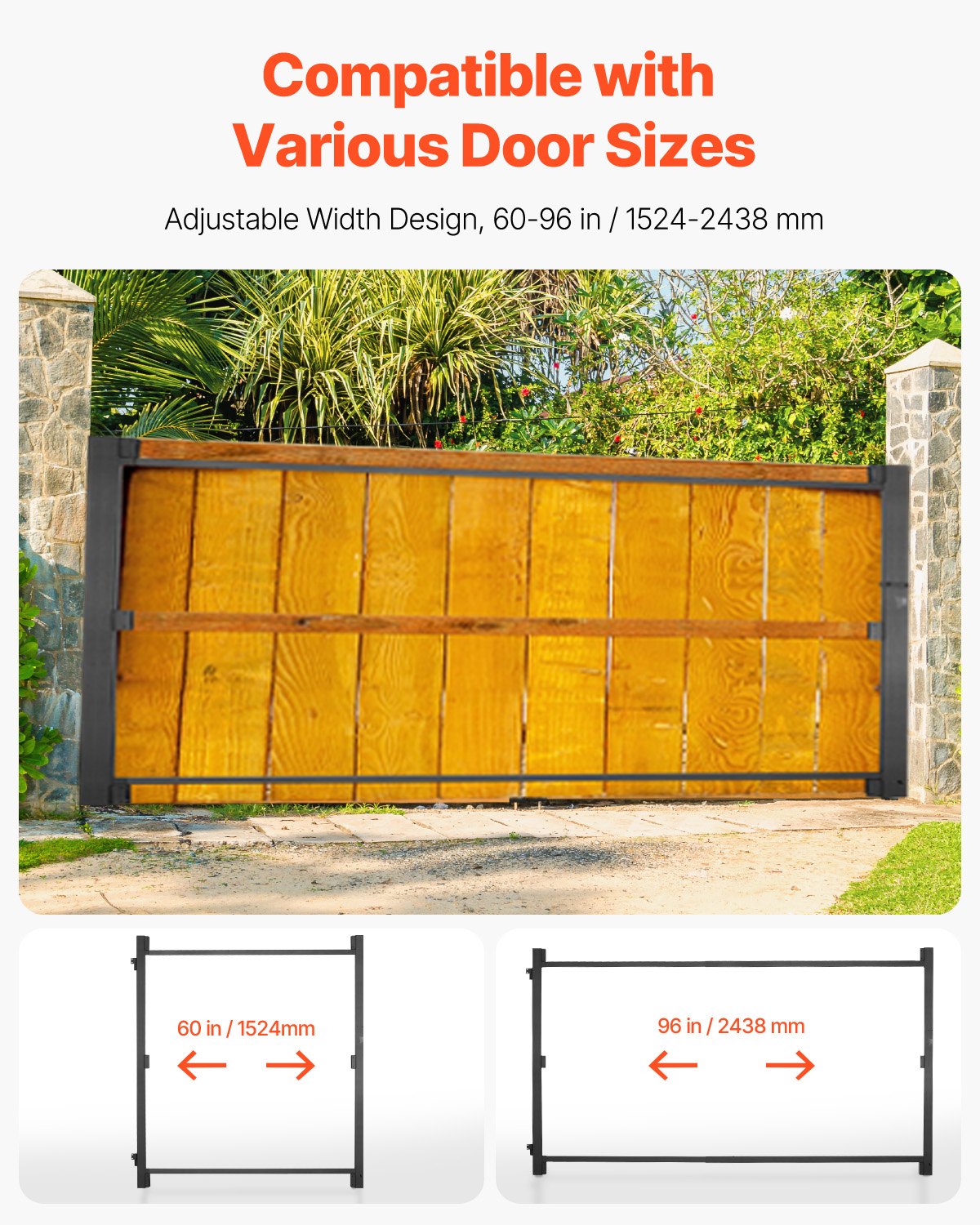Fence & Gate Accessories: VEVOR Gate Building Kit, Fits 152.4 to 243.8 cm Wide Openings, Up from 182.9 to 213.4 cm High Fence, Adjustable Gate Building Kit, Anti Sag Full Gate Frame Kit with Latch Lock, for Wooden Fence, Iron