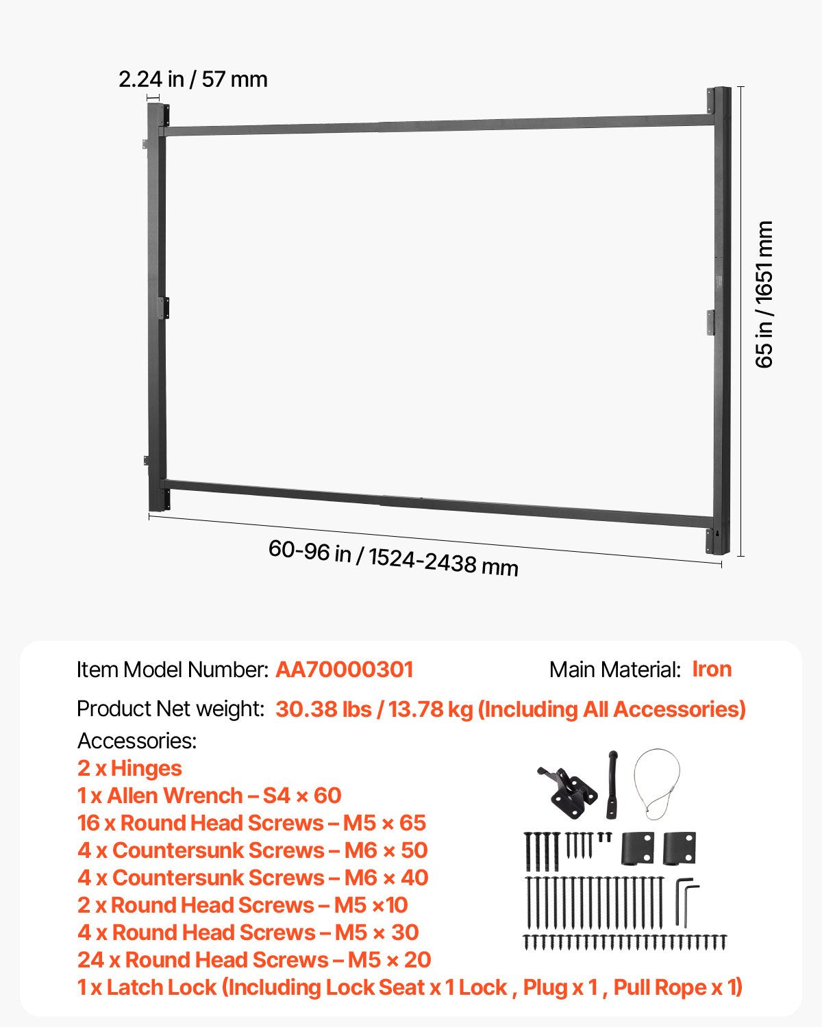 Fence & Gate Accessories: VEVOR Gate Building Kit, Fits 152.4 to 243.8 cm Wide Openings, Up from 182.9 to 213.4 cm High Fence, Adjustable Gate Building Kit, Anti Sag Full Gate Frame Kit with Latch Lock, for Wooden Fence, Iron