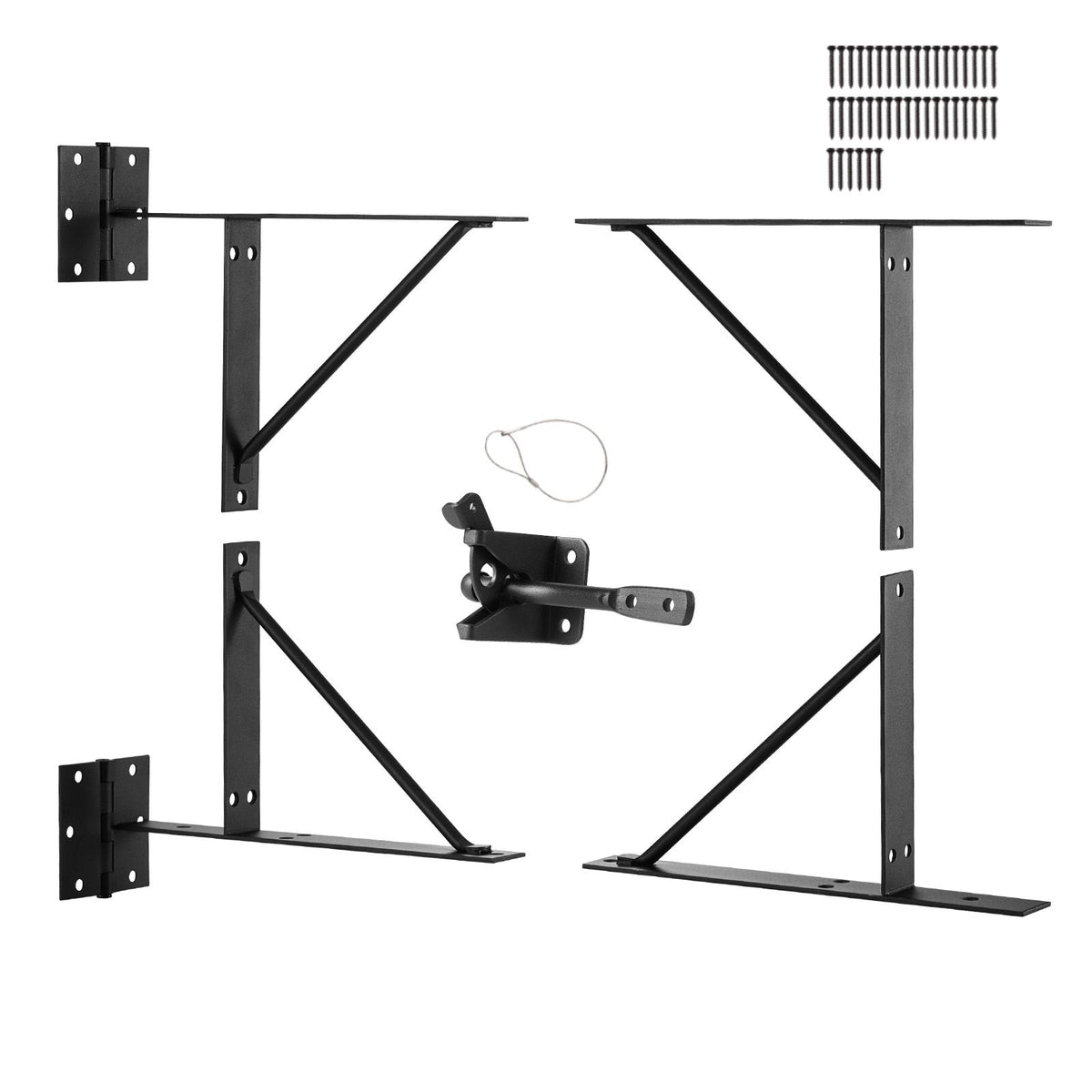 Gate Corner Brace Bracket, Anti Sag Gate Frame Hardware Kit, Gate Frame Brace Bracket with Latch Lock, Latch Lock Rope, for Shed Doors, Corral Gates, Driveway Gates, Stable Gates, Iron, Black