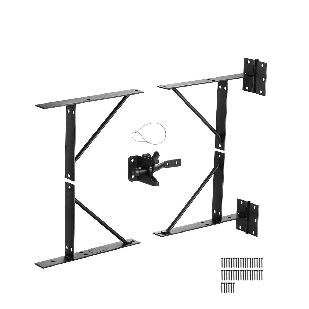 Gate Corner Brace Bracket, Anti Sag Gate Frame Hardware Kit, Gate Frame Brace Bracket with Latch Lock, Latch Lock Rope, for Shed Doors, Corral Gates, Driveway Gates, Stable Gates, Iron, Black