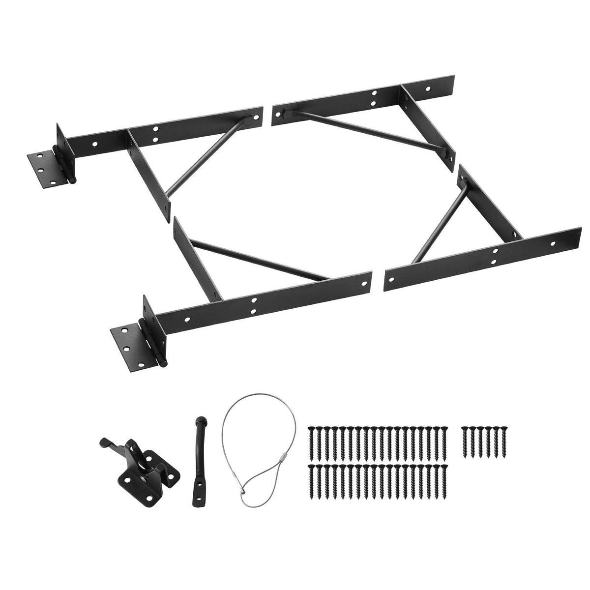 Gate Corner Brace Bracket, Anti Sag Gate Frame Hardware Kit, Gate Frame Brace Bracket with Latch Lock, Latch Lock Rope, for Shed Doors, Corral Gates, Driveway Gates, Stable Gates, Iron, Black
