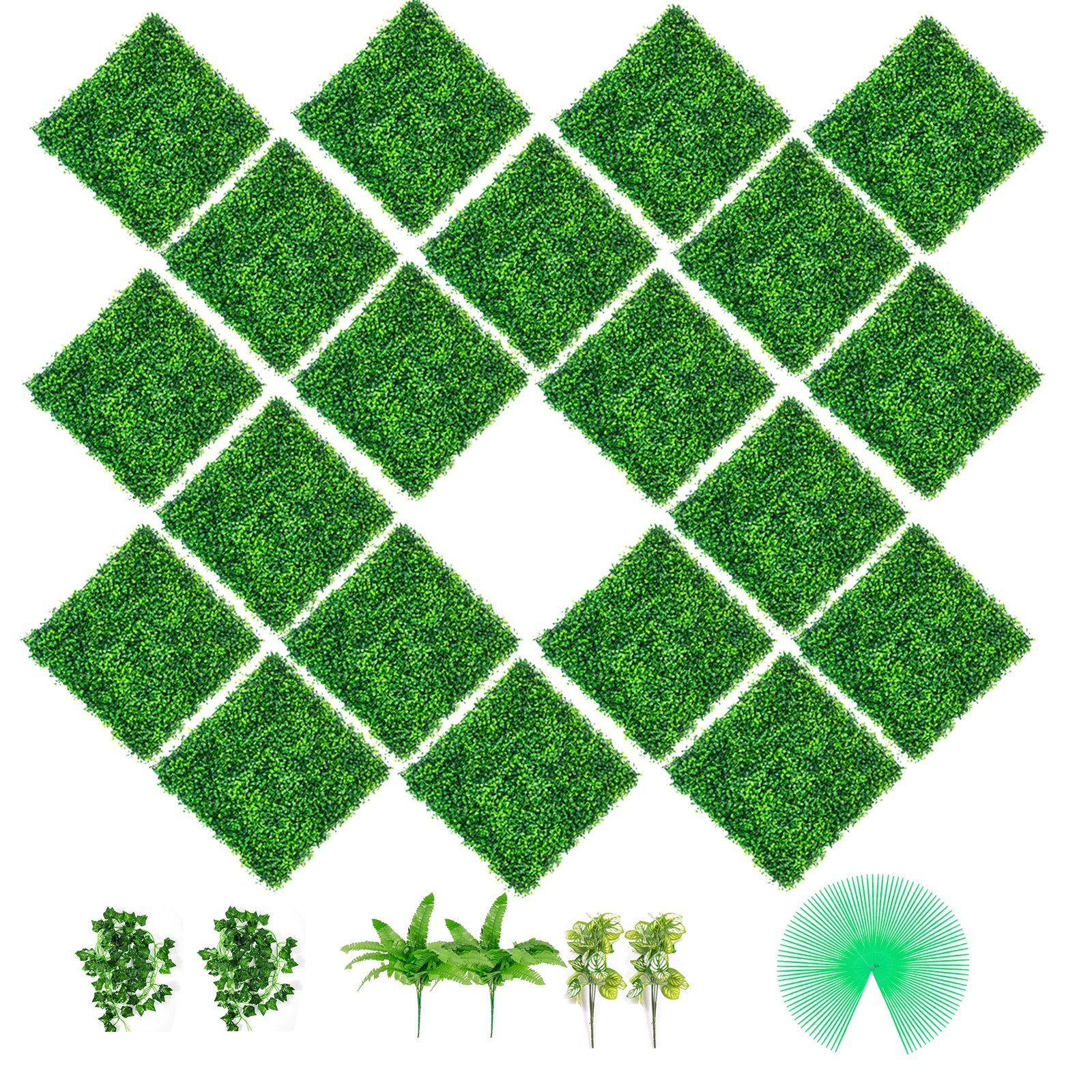 Artificial Boxwood Panels, 20 PCS 20""x20"" Boxwood Hedge Wall Panels, PE Artificial Grass Backdrop Wall 1.6"", Privacy Hedge Screen for Decoration of Outdoor, Indoor, Garden, Fence, and Backyar