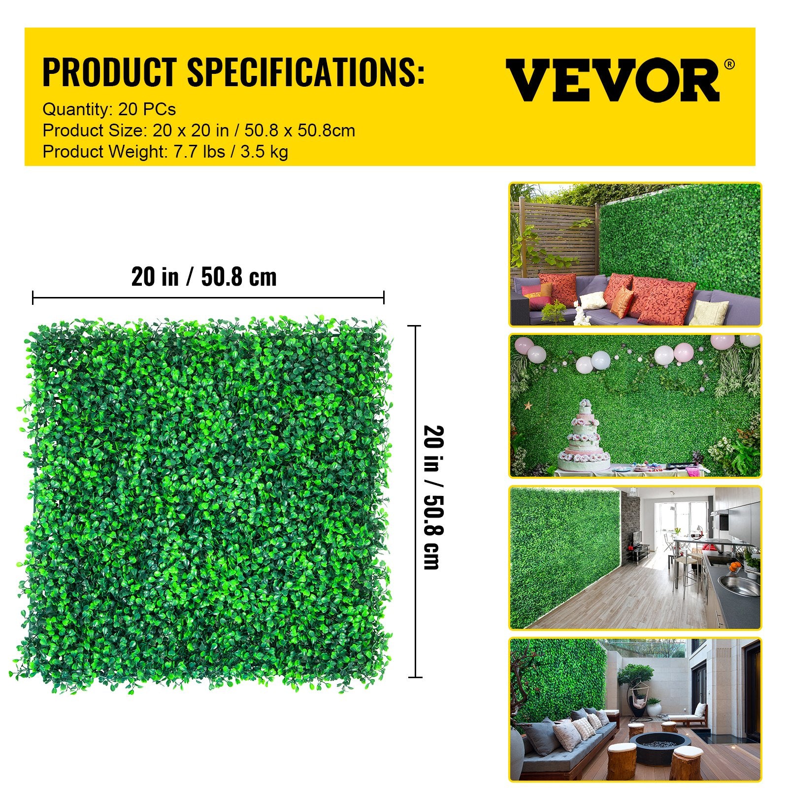 Artificial Boxwood Panels, 20 PCS 20""x20"" Boxwood Hedge Wall Panels, PE Artificial Grass Backdrop Wall 1.6"", Privacy Hedge Screen for Decoration of Outdoor, Indoor, Garden, Fence, and Backyar