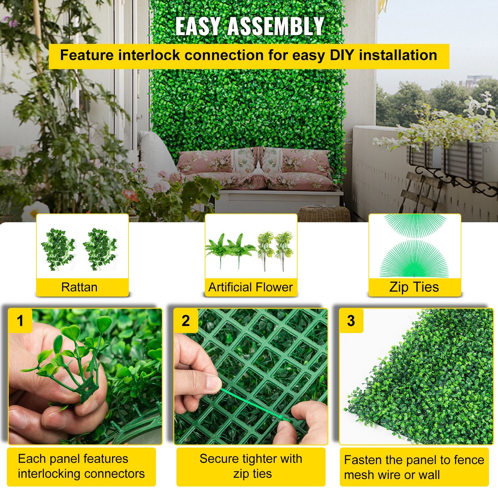 Caravan Accessories: VEVOR Artificial Boxwood Panels, 6 PCS50.8x50.8cmBoxwood Hedge Wall Panels, PE Artificial Grass Backdrop Wall 4 cm, Privacy Hedge Screen for Decoration of Outdoor, Indoor, Garden, Fence, and Backyard