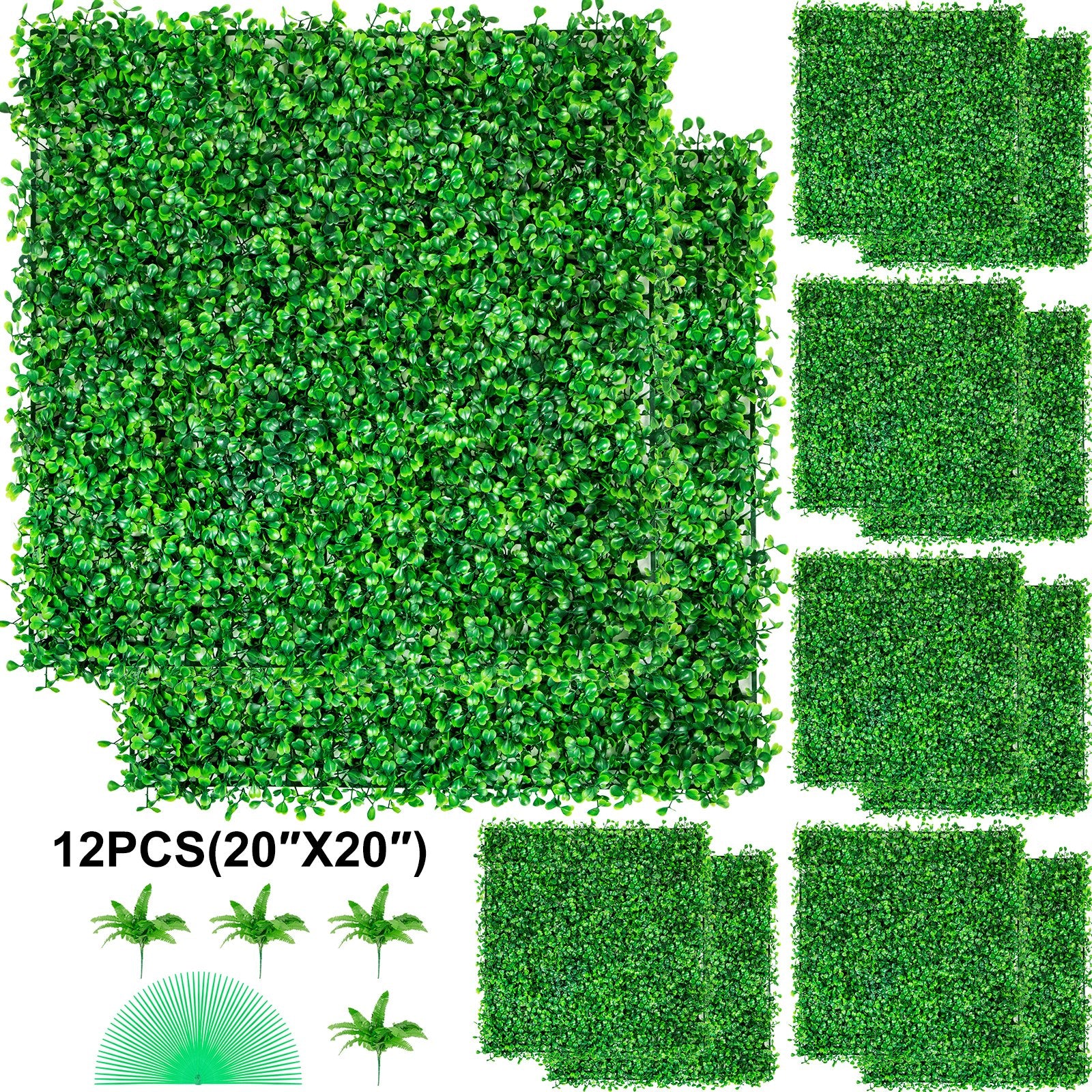 Garden Ornaments: VEVOR Artificial Boxwood Panel UV 12pcs Boxwood Hedge Wall Panels Artificial Grass Backdrop Wall 20X20" 4cm Green Grass Wall Fake Hedge for Decor Privacy Fence Indoor Outdoor Garden Backyard