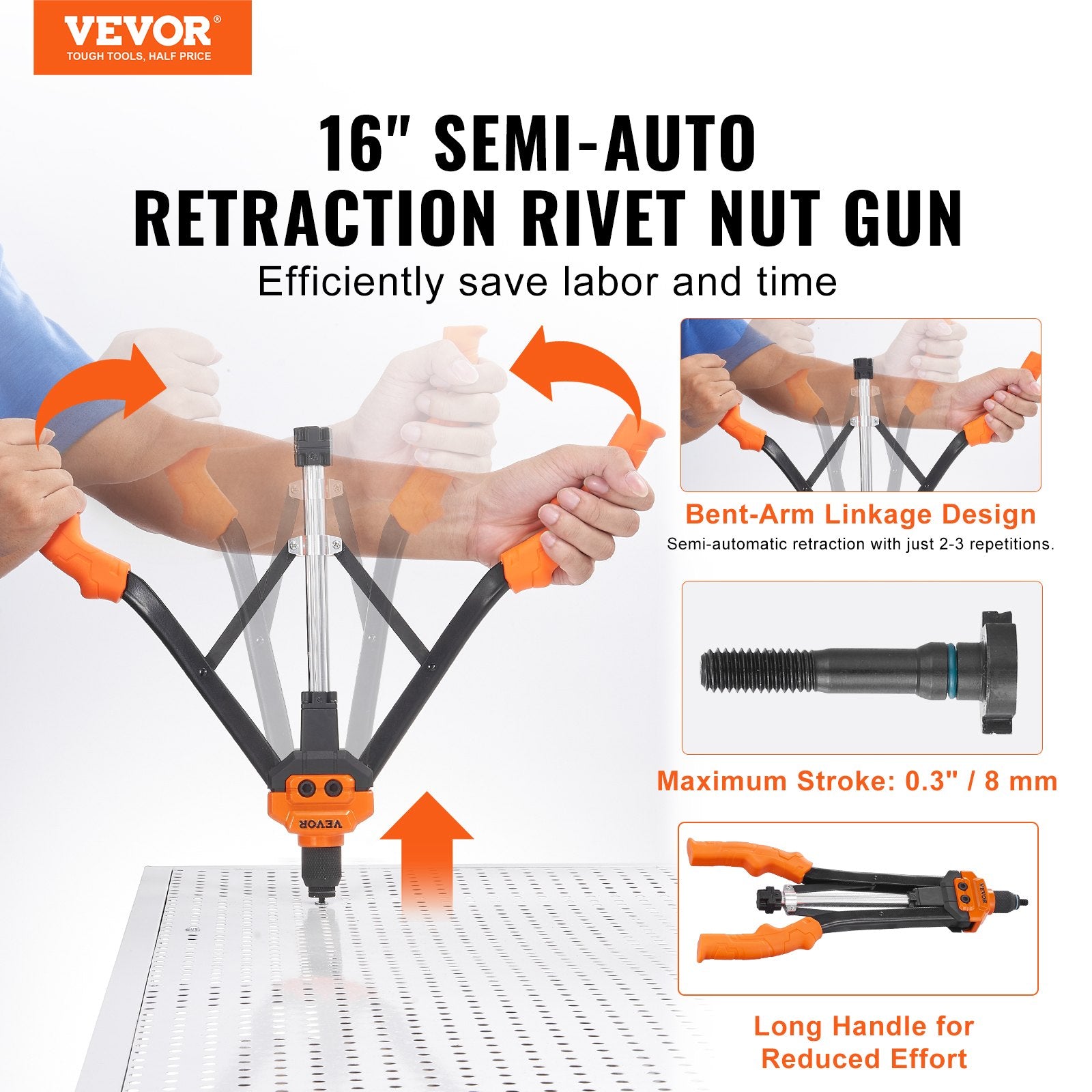 Tool Sockets: VEVOR Rivet Nut Tool, 16” Rivnut Tool Kit with 13PCS Metric and SAE Mandrels, 186PCS Rivet Nuts, M3, M4, 10-24, M5, M6, 1/4-20, 8-32, 5/16-18, M8, 3/8-16, M10, M12, 1/2-13, Semi-auto Retraction