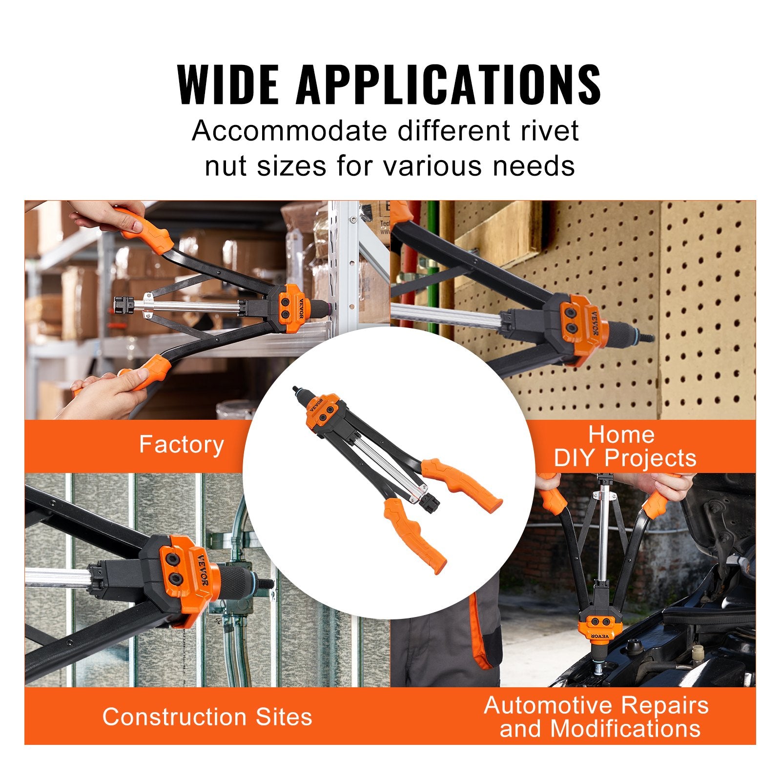 Tool Sockets: VEVOR Rivet Nut Tool, 16” Rivnut Tool Kit with 13PCS Metric and SAE Mandrels, 186PCS Rivet Nuts, M3, M4, 10-24, M5, M6, 1/4-20, 8-32, 5/16-18, M8, 3/8-16, M10, M12, 1/2-13, Semi-auto Retraction