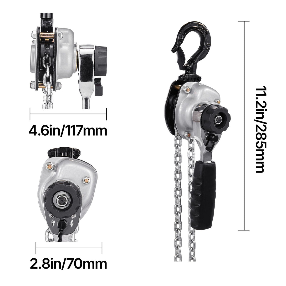 Manual Lever Chain Hoist, 1/2T 500KG Capacity Heavy Duty Come Along, 6M Lift G80 Alloy Steel Chain With Dual Pawl Mechanical Brake, 360° Rotating Hooks, for Warehouse Construction Garage