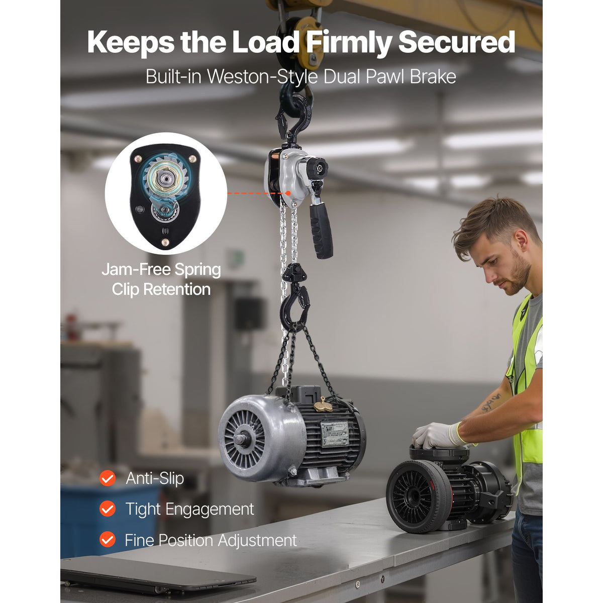 Manual Lever Chain Hoist, 1/4T 250KG Capacity Heavy Duty Come Along, 1.5M Lift G80 Alloy Steel Chain With Dual Pawl Mechanical Brake, 360° Rotating Hooks, for Warehouse Construction Garage