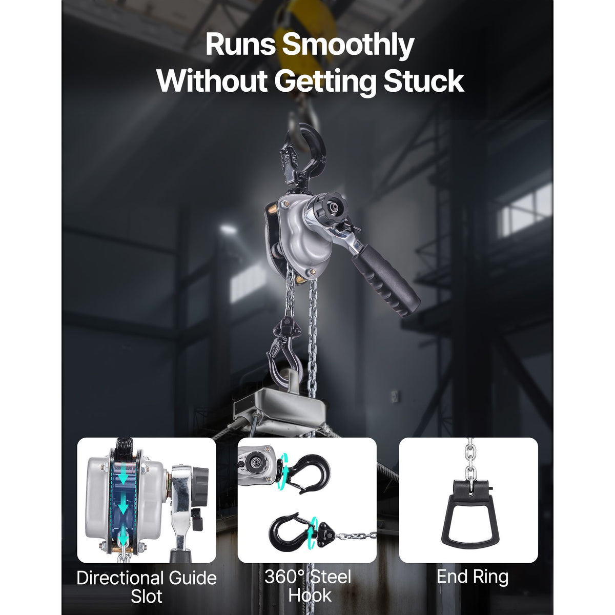 Manual Lever Chain Hoist, 1/4T 250KG Capacity Heavy Duty Come Along, 1.5M Lift G80 Alloy Steel Chain With Dual Pawl Mechanical Brake, 360° Rotating Hooks, for Warehouse Construction Garage