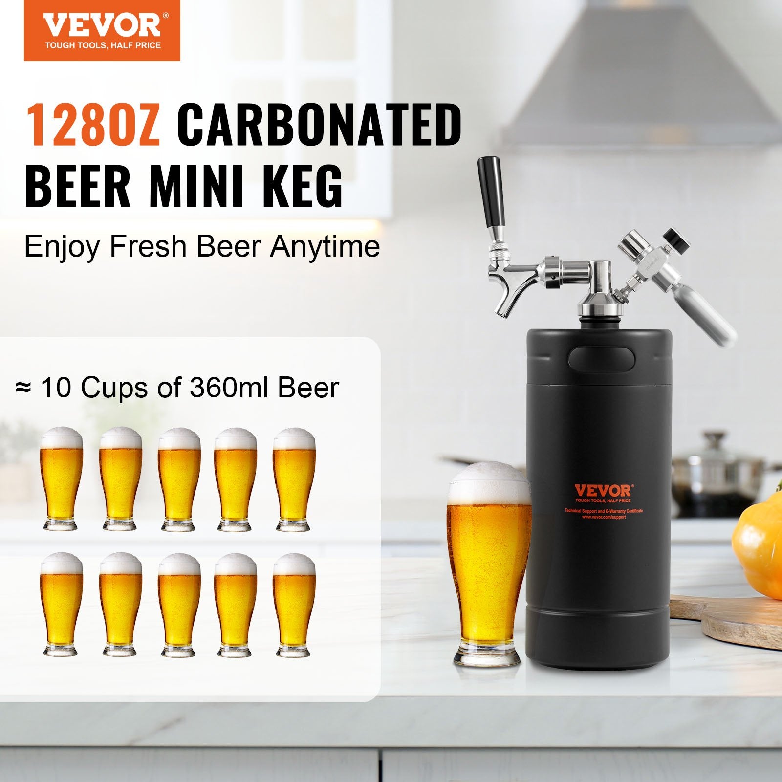 Distilling & Brewing: VEVOR Beer Growler Tap System, 4L Mini Keg, 304 Stainless Steel Pressurized Beer Growler, Keg Growler with Pressure Display, CO2 Regulator Faucet, Leak-Proof Ring For Draft, Homebrew, Craft Beer