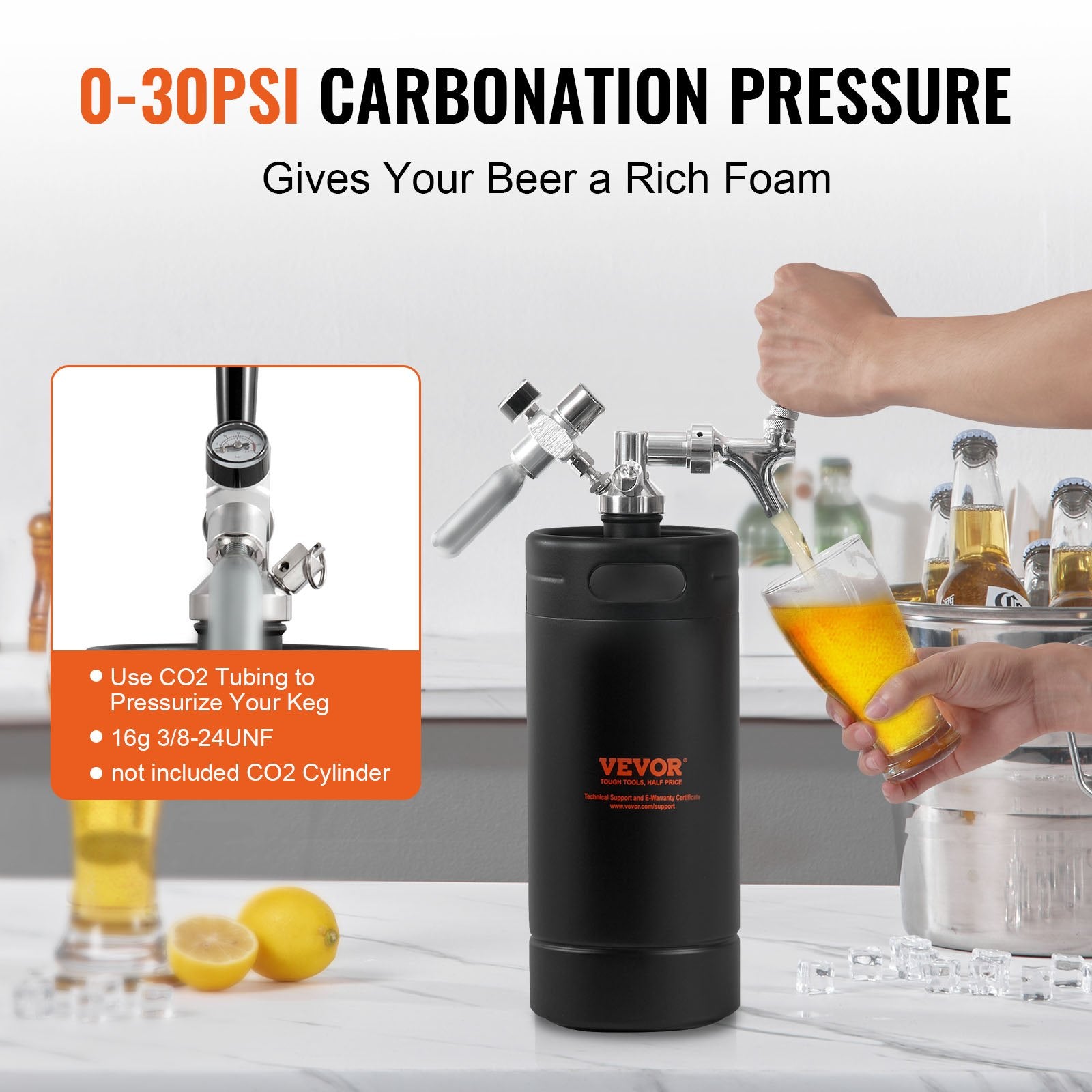 Distilling & Brewing: VEVOR Beer Growler Tap System, 4L Mini Keg, 304 Stainless Steel Pressurized Beer Growler, Keg Growler with Pressure Display, CO2 Regulator Faucet, Leak-Proof Ring For Draft, Homebrew, Craft Beer