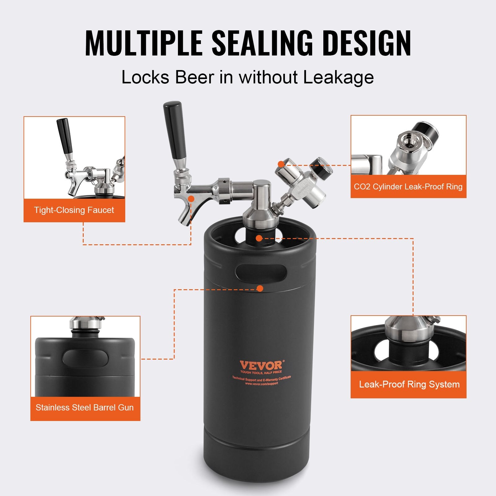 Distilling & Brewing: VEVOR Beer Growler Tap System, 4L Mini Keg, 304 Stainless Steel Pressurized Beer Growler, Keg Growler with Pressure Display, CO2 Regulator Faucet, Leak-Proof Ring For Draft, Homebrew, Craft Beer