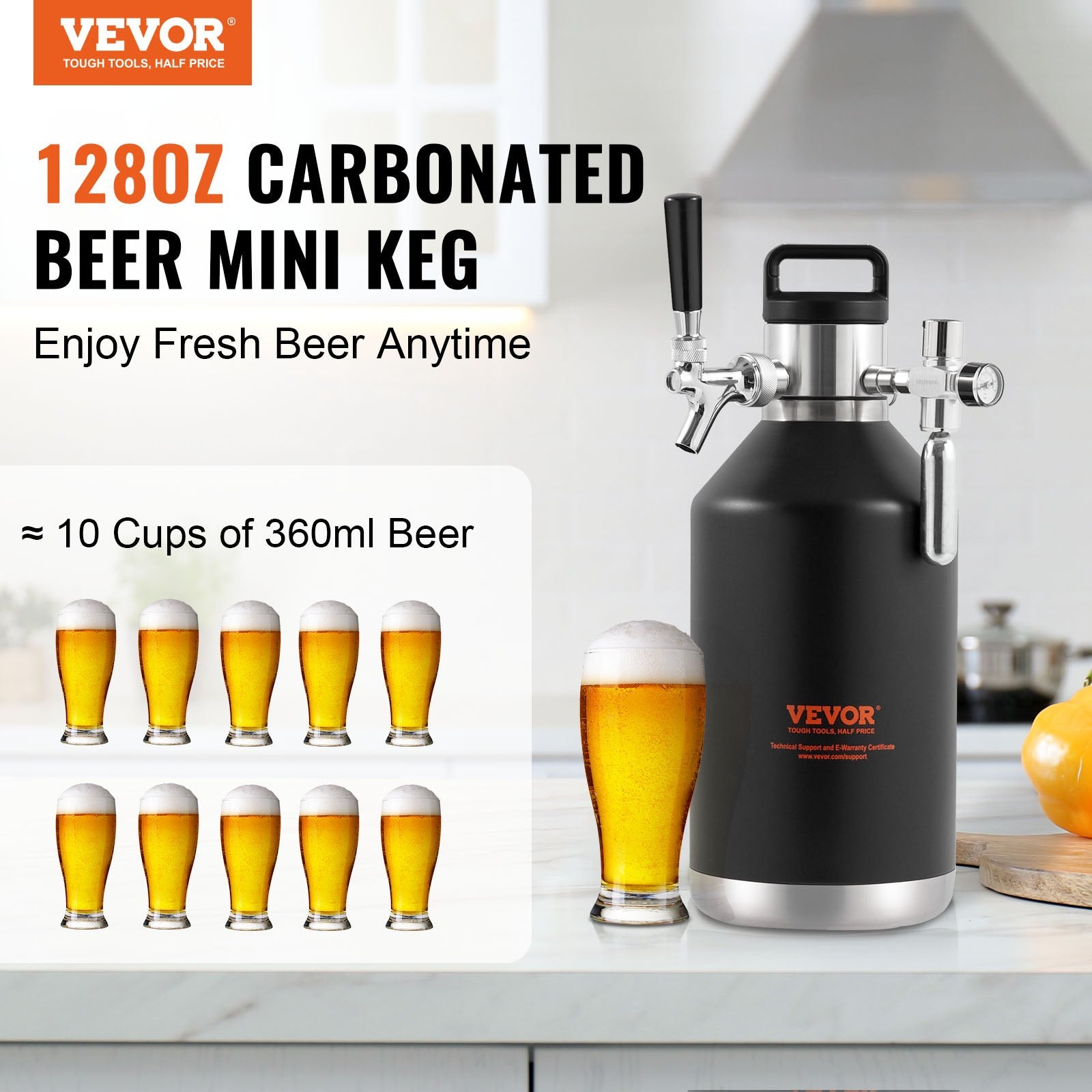 Distilling & Brewing: VEVOR Beer Growler Tap System, 4L Mini Keg, 304 Stainless Steel Pressurized Beer Growler, Keg Growler with Pressure Display, CO2 Regulator Faucet, Leak-Proof Ring For Draft, Homebrew, Craft Beer