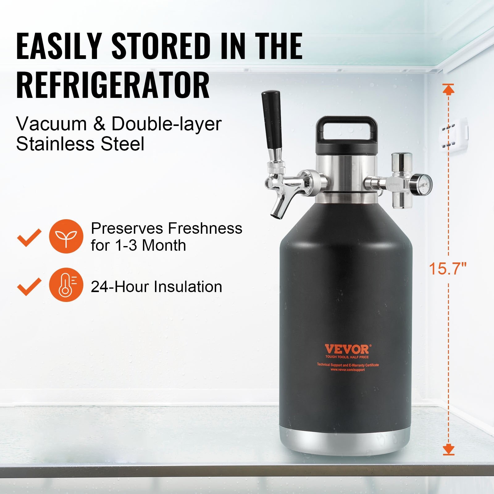 Distilling & Brewing: VEVOR Beer Growler Tap System, 4L Mini Keg, 304 Stainless Steel Pressurized Beer Growler, Keg Growler with Pressure Display, CO2 Regulator Faucet, Leak-Proof Ring For Draft, Homebrew, Craft Beer