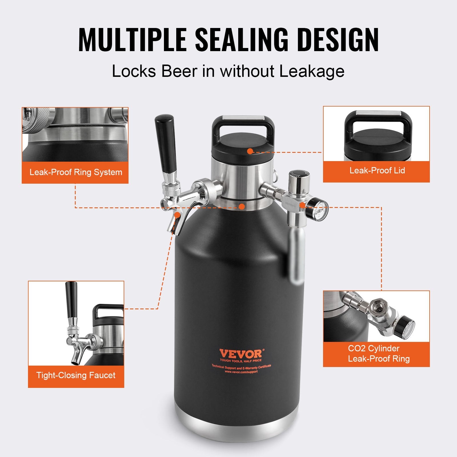 Distilling & Brewing: VEVOR Beer Growler Tap System, 4L Mini Keg, 304 Stainless Steel Pressurized Beer Growler, Keg Growler with Pressure Display, CO2 Regulator Faucet, Leak-Proof Ring For Draft, Homebrew, Craft Beer