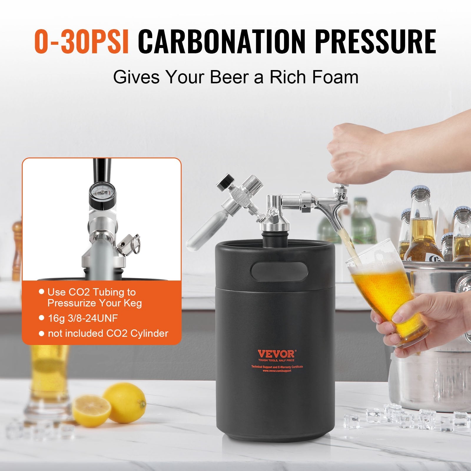 Distilling & Brewing: VEVOR Beer Growler Tap System, 5L Mini Keg, 304 Stainless Steel Pressurized Beer Growler, Keg Growler with Pressure Display, CO2 Regulator Faucet, Leak-Proof Ring For Draft, Homebrew, Craft Beer
