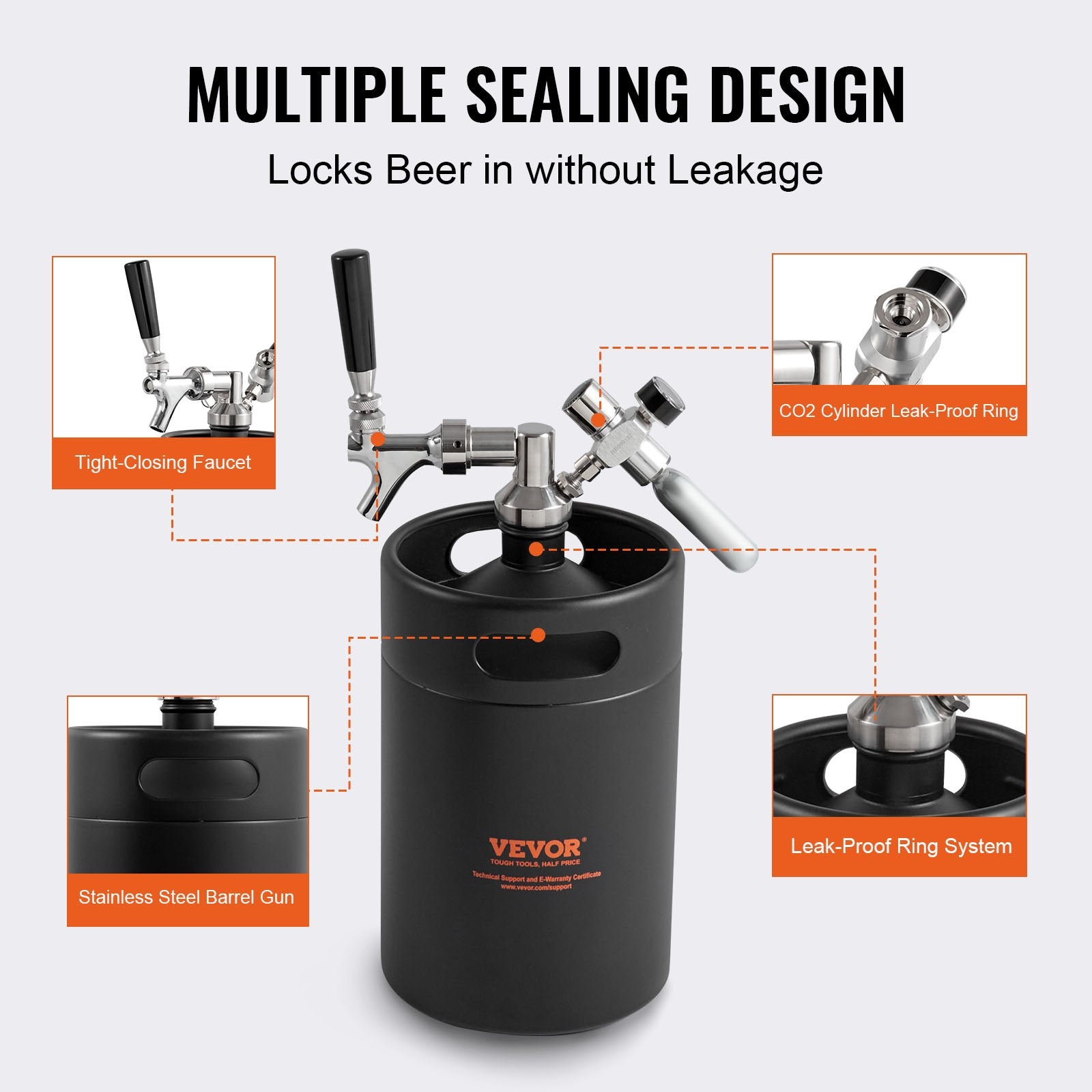 Distilling & Brewing: VEVOR Beer Growler Tap System, 5L Mini Keg, 304 Stainless Steel Pressurized Beer Growler, Keg Growler with Pressure Display, CO2 Regulator Faucet, Leak-Proof Ring For Draft, Homebrew, Craft Beer
