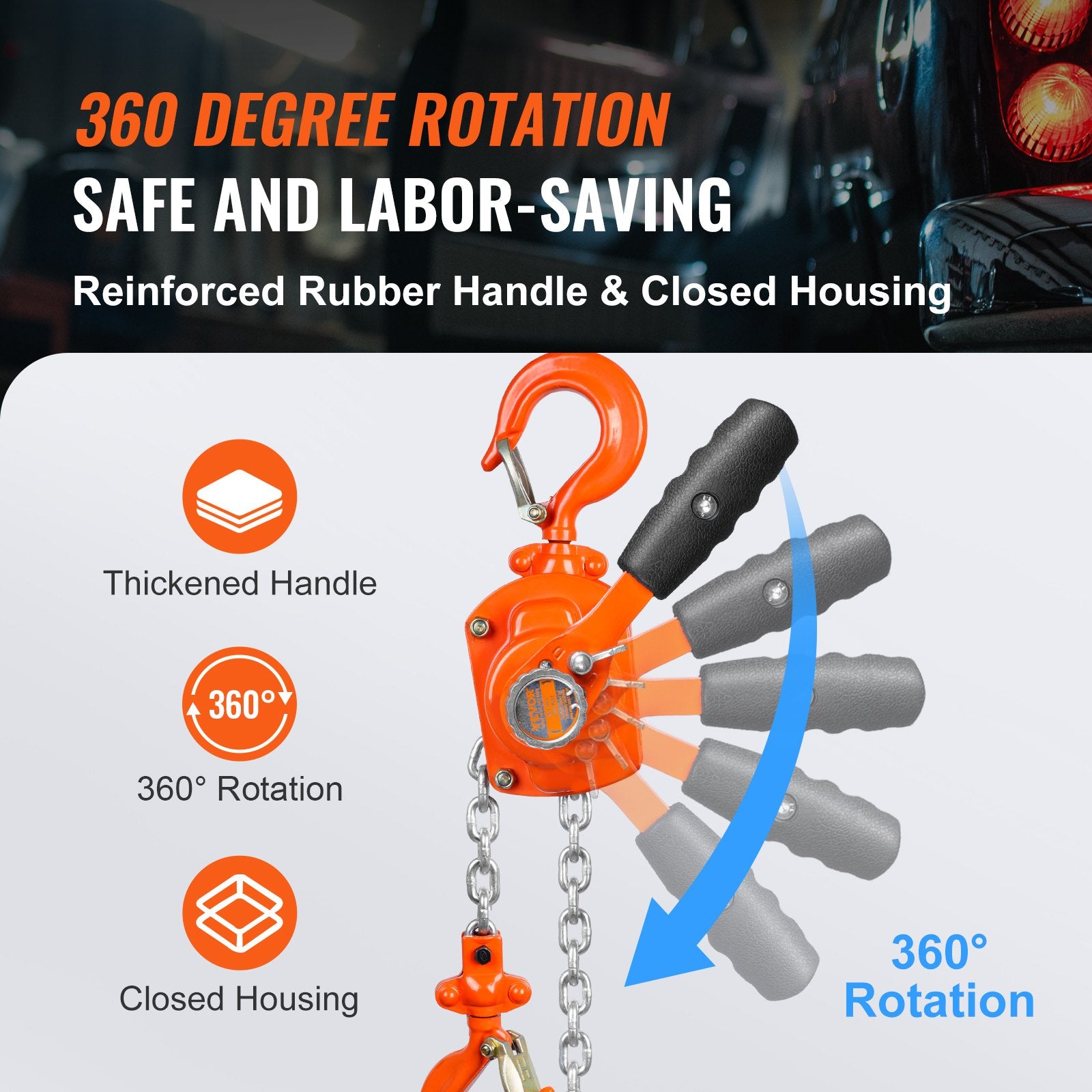 Pull Out Bins: VEVOR Manual Lever Chain Hoist, 1/2 Ton 1100 lbs Capacity 10 FT Come Along, G80 Galvanized Carbon Steel with Weston Double-Pawl Brake, Auto Chain Leading & 360° Rotation Hook, for Garage Factory Dock