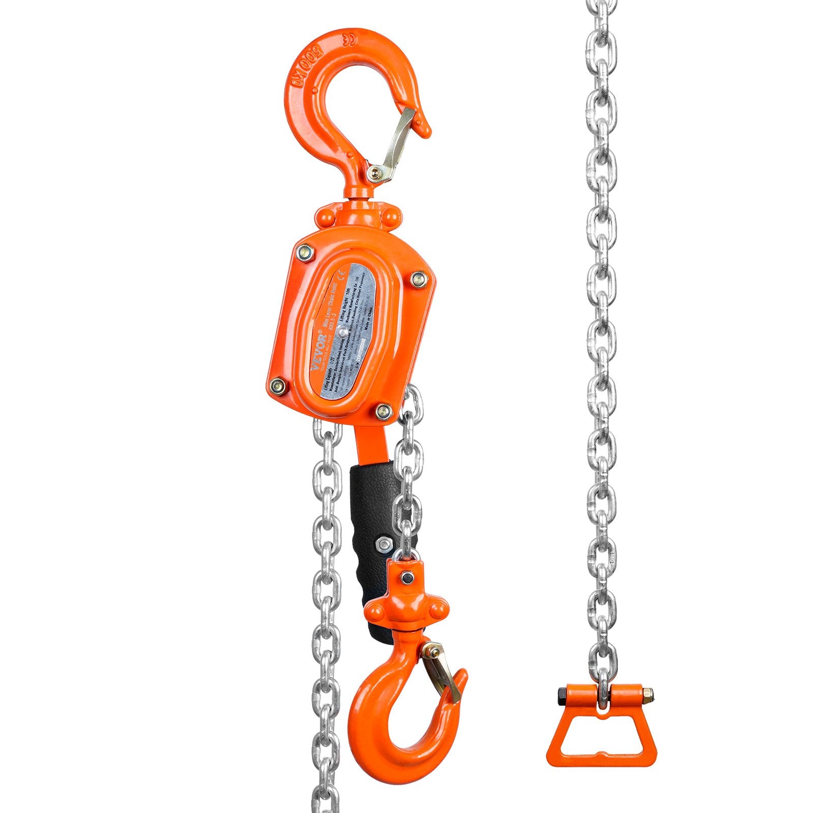 Pull Out Bins: VEVOR Manual Lever Chain Hoist, 1/2 Ton 1100 lbs Capacity 10 FT Come Along, G80 Galvanized Carbon Steel with Weston Double-Pawl Brake, Auto Chain Leading & 360° Rotation Hook, for Garage Factory Dock
