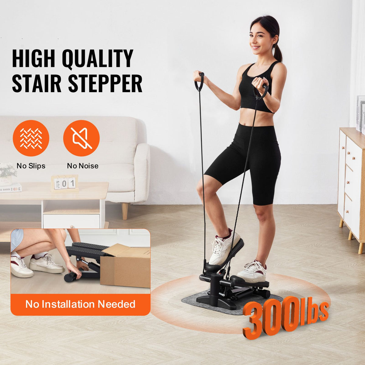 Stair Stepper, Mini Stepper for Exercise at Home, Hydraulic Fitness Stepper with Resistance Bands, Full Body Workout Cardio Equipment, Stair Climber with LCD Monitor, 330LBS Load Capacity