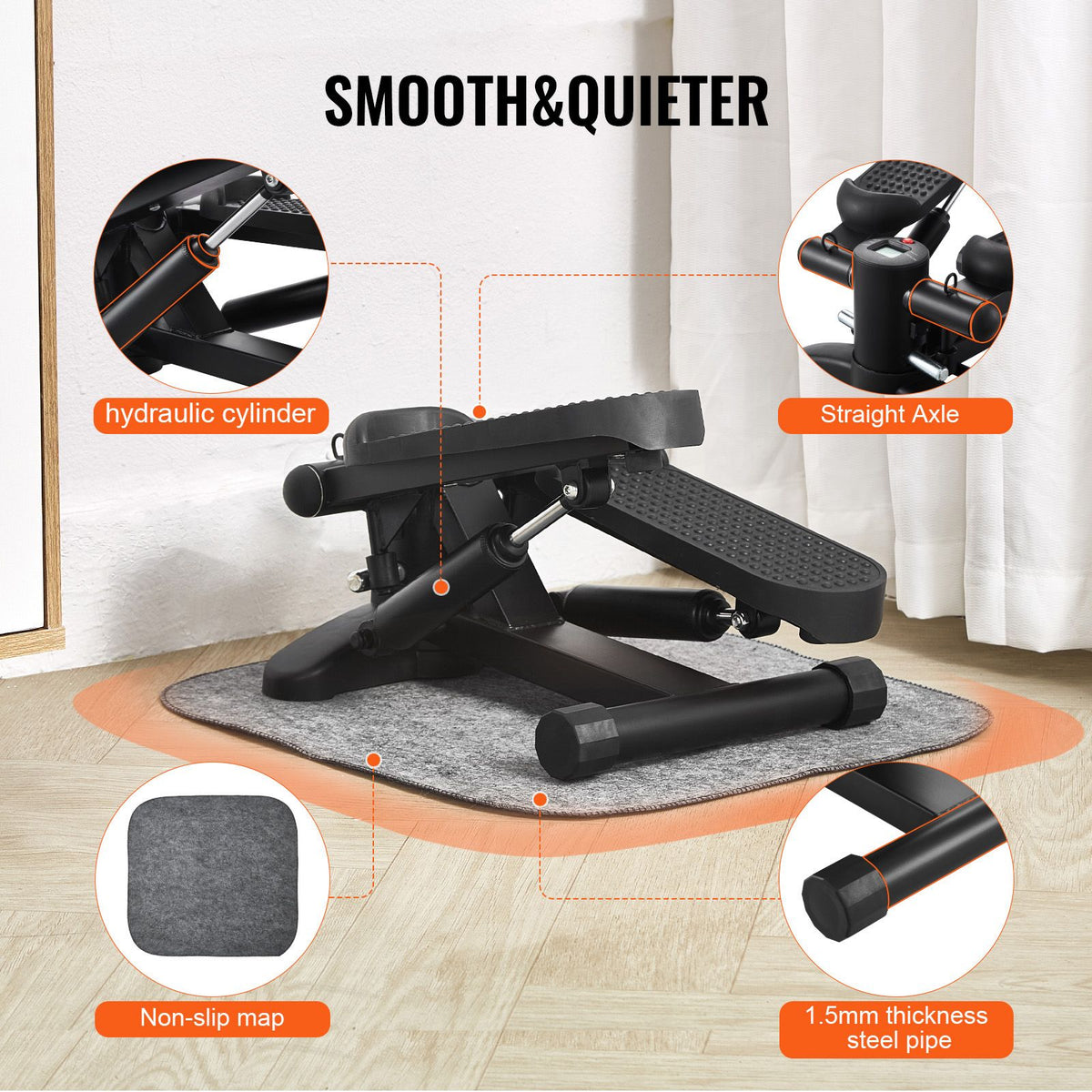 Stair Stepper, Mini Stepper for Exercise at Home, Hydraulic Fitness Stepper with Resistance Bands, Full Body Workout Cardio Equipment, Stair Climber with LCD Monitor, 330LBS Load Capacity