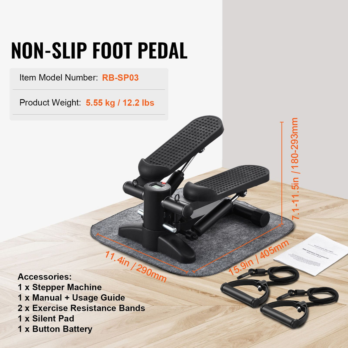 Stair Stepper, Mini Stepper for Exercise at Home, Hydraulic Fitness Stepper with Resistance Bands, Full Body Workout Cardio Equipment, Stair Climber with LCD Monitor, 330LBS Load Capacity