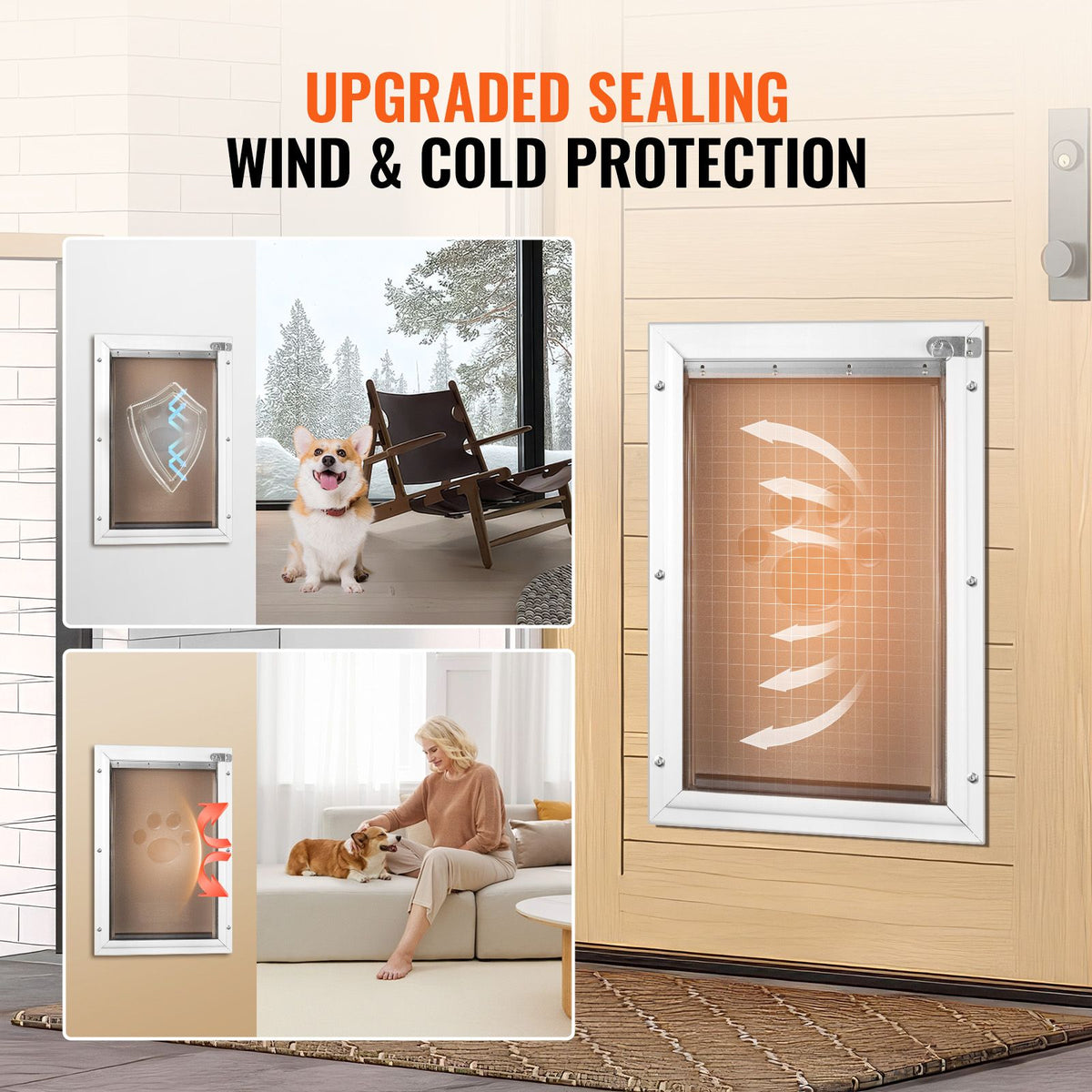 Pet Door, 21 x 30.3 cm Aluminum Frame with Lock and Flap System, Weatherproof Doggy Door, Easy to Install in Interior or Exterior Doors, Pet Door Suitable for Cat Doggie Kitties (White-Small)