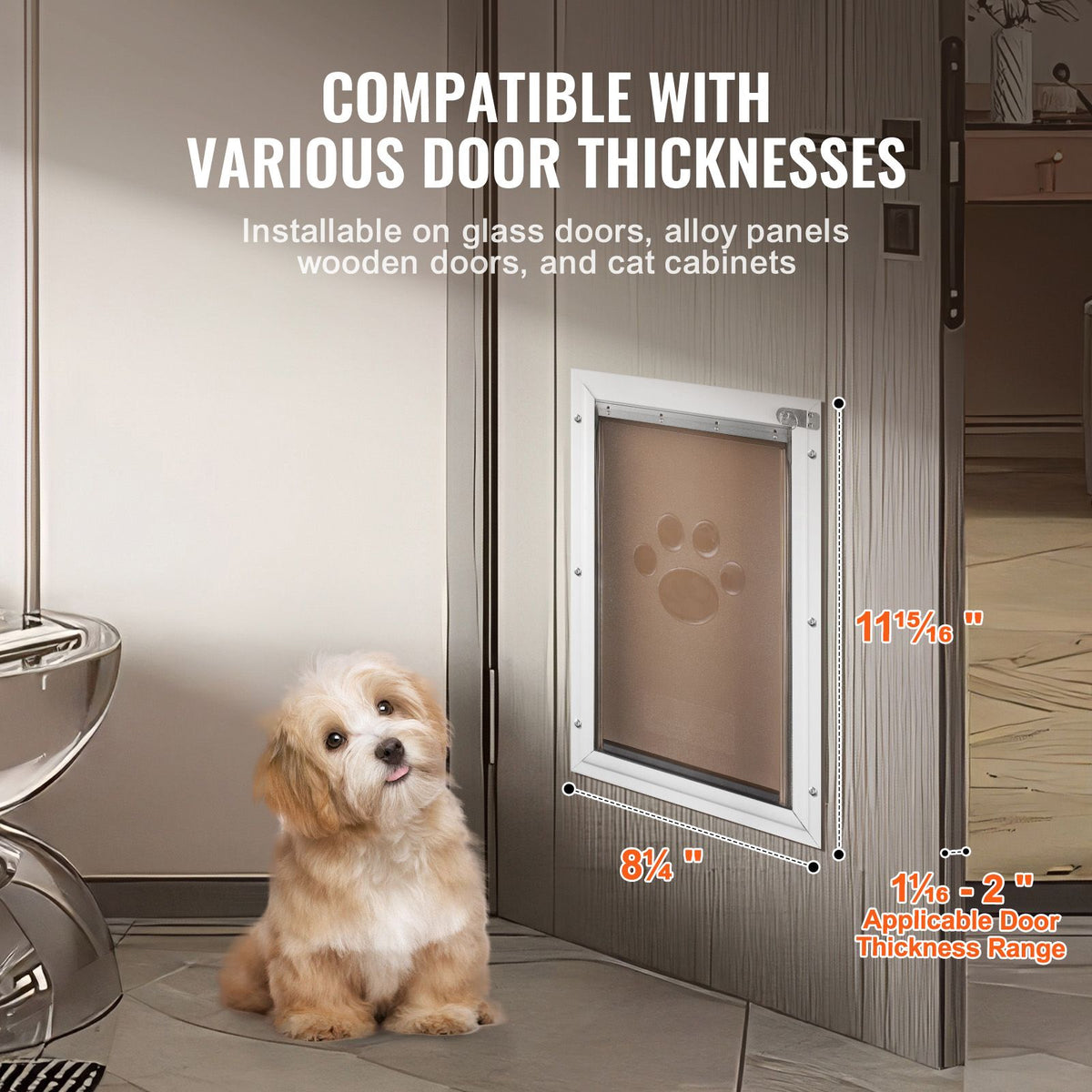 Pet Door, 21 x 30.3 cm Aluminum Frame with Lock and Flap System, Weatherproof Doggy Door, Easy to Install in Interior or Exterior Doors, Pet Door Suitable for Cat Doggie Kitties (White-Small)