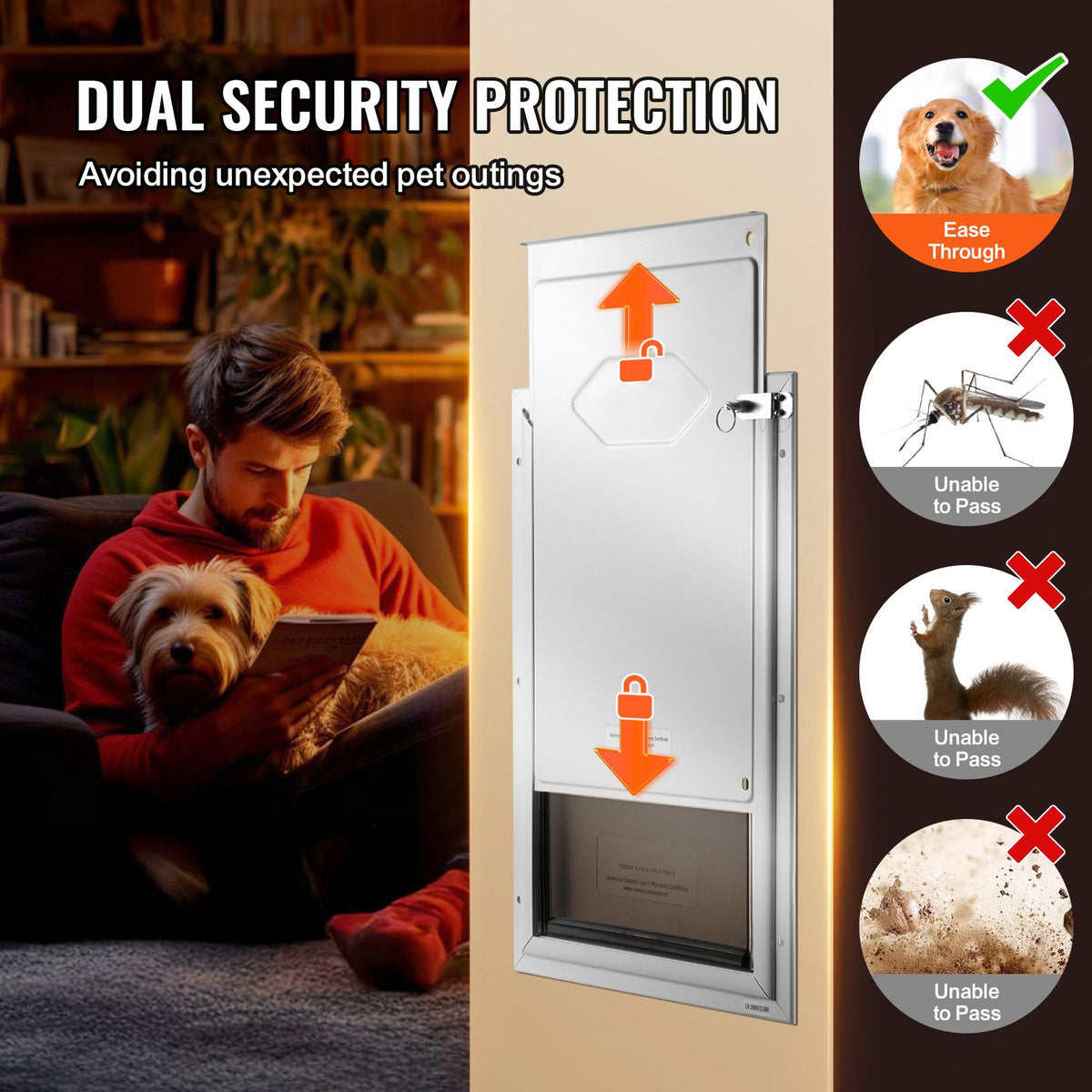 Pet Door, 21 x 30.3 cm Aluminum Frame with Lock and Flap System, Weatherproof Doggy Door, Easy to Install in Interior or Exterior Doors, Pet Door Suitable for Cat Doggie Kitties (White-Small)