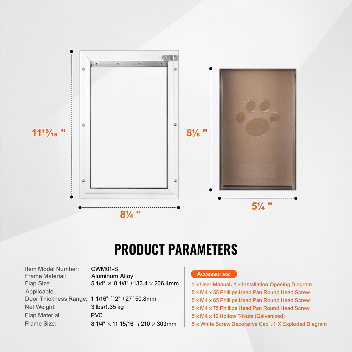 Pet Door, 21 x 30.3 cm Aluminum Frame with Lock and Flap System, Weatherproof Doggy Door, Easy to Install in Interior or Exterior Doors, Pet Door Suitable for Cat Doggie Kitties (White-Small)