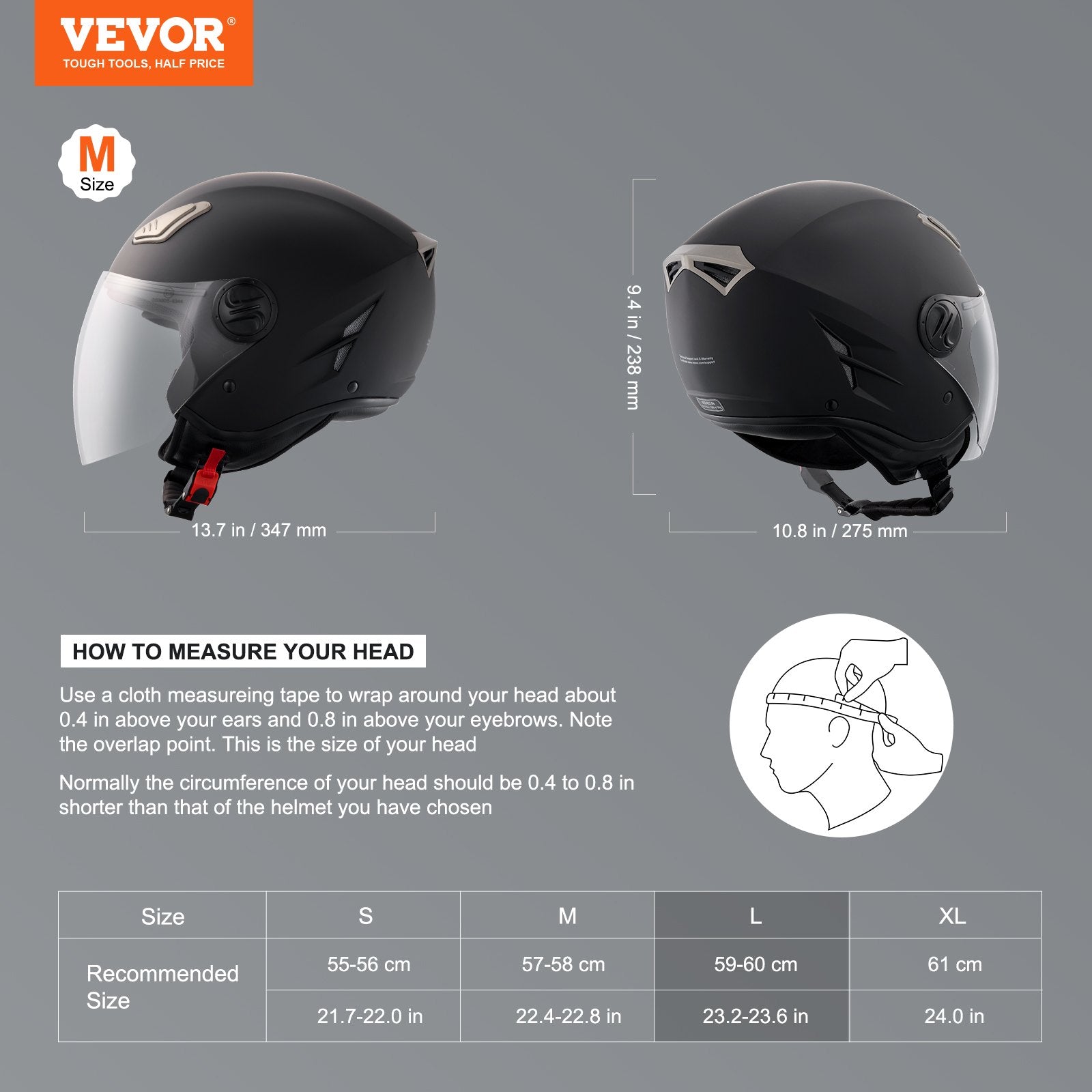 Bicycle Helmets: VEVOR 3/4-Face Motorcycle Helmet Motocross Helmet with Bluetooth Communication
