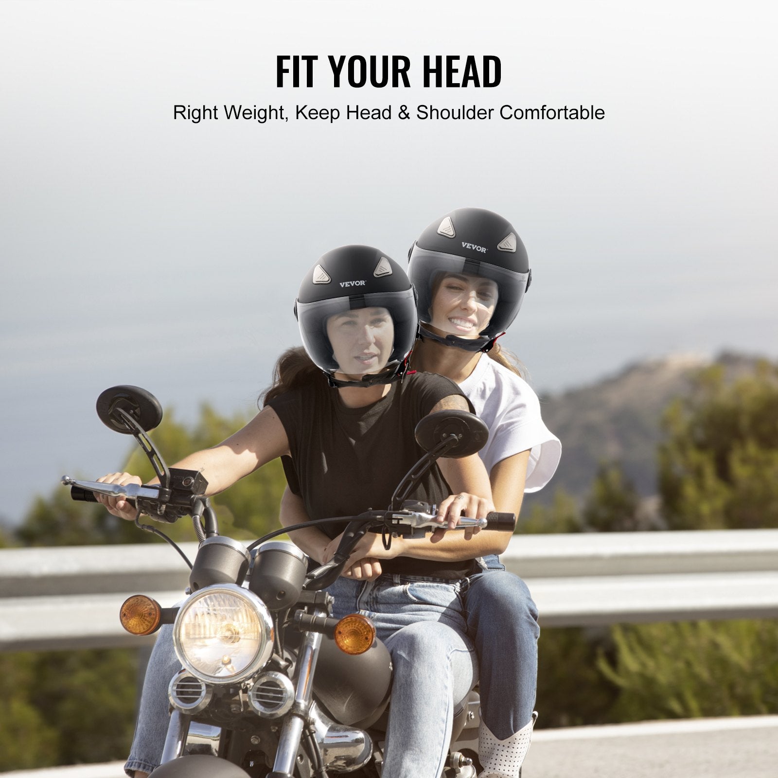 Bicycle Helmets: VEVOR 3/4-Face Motorcycle Helmet Motocross Helmet with Bluetooth Communication