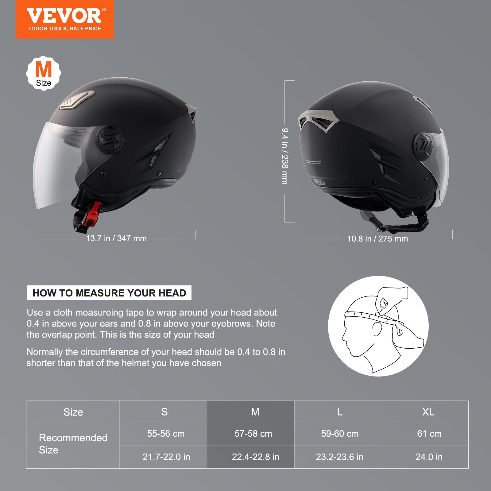 Bicycle Helmets: VEVOR 3/4-Face Motorcycle Helmet Motocross Helmet with Bluetooth Communication